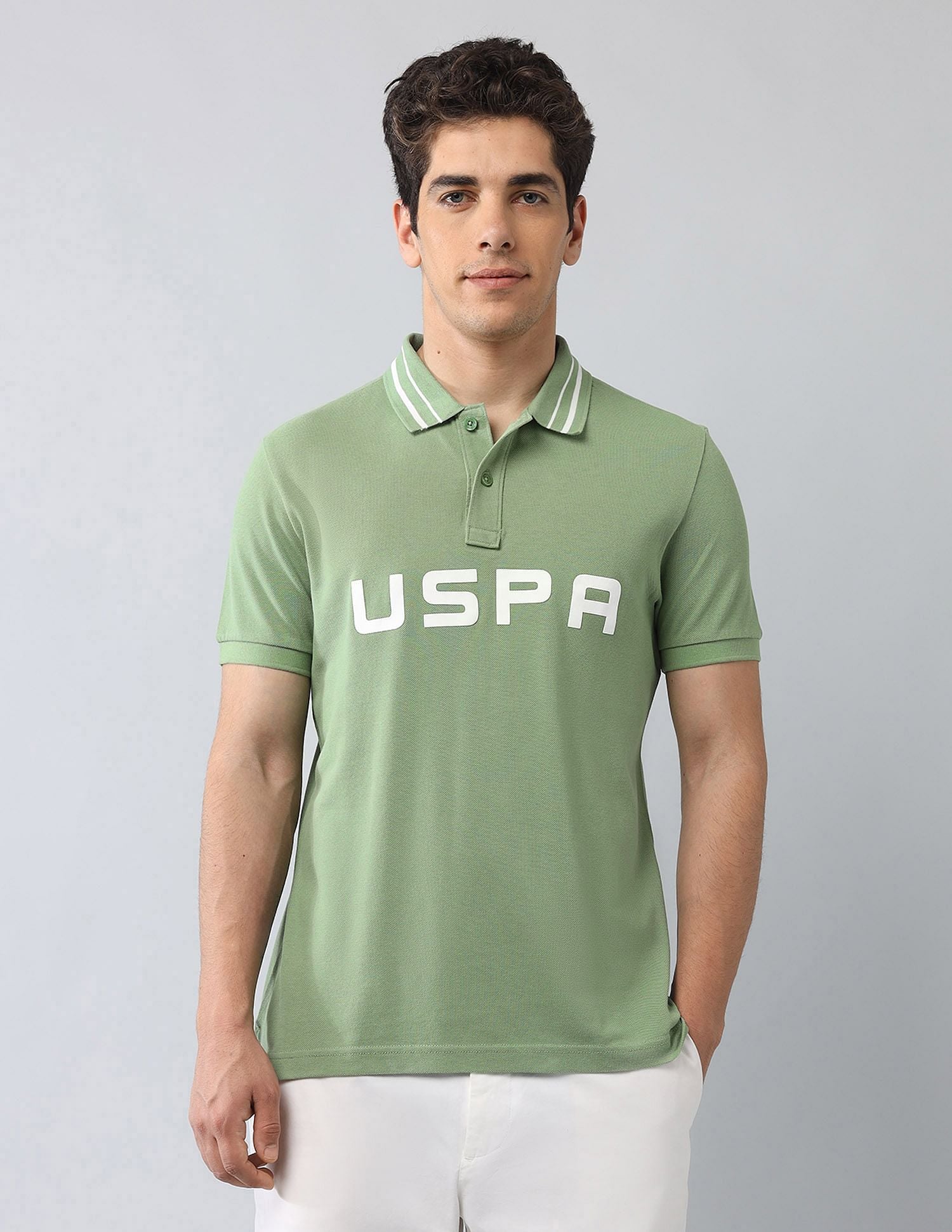 Muscle Fit Brand Printed Polo Shirt Green - U.S. Polo Assn. India | Large