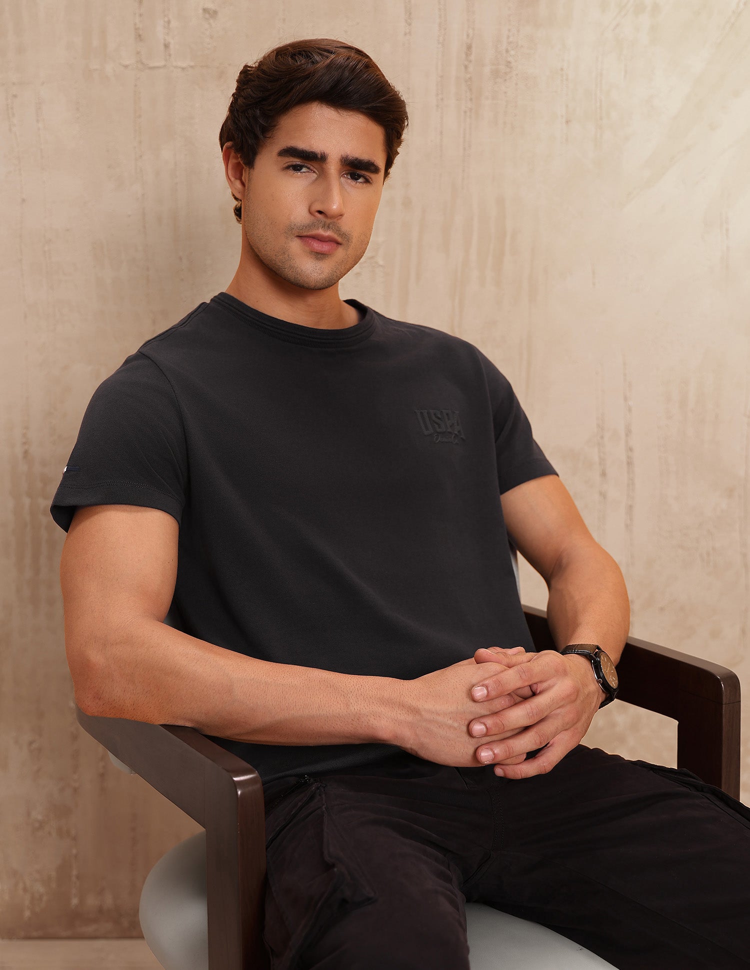 Textured Pure Cotton T-Shirt Dark Grey - U.S. POLO ASSN. | Large