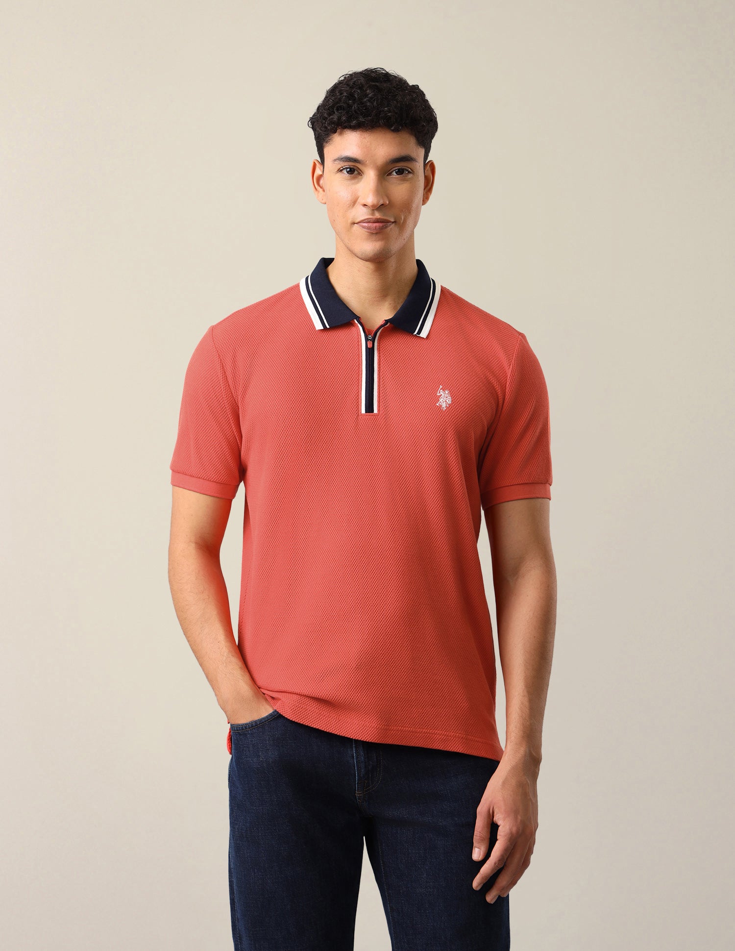 Textured Slim Fit Polo Shirt Red - U.S. Polo Assn. India | Large