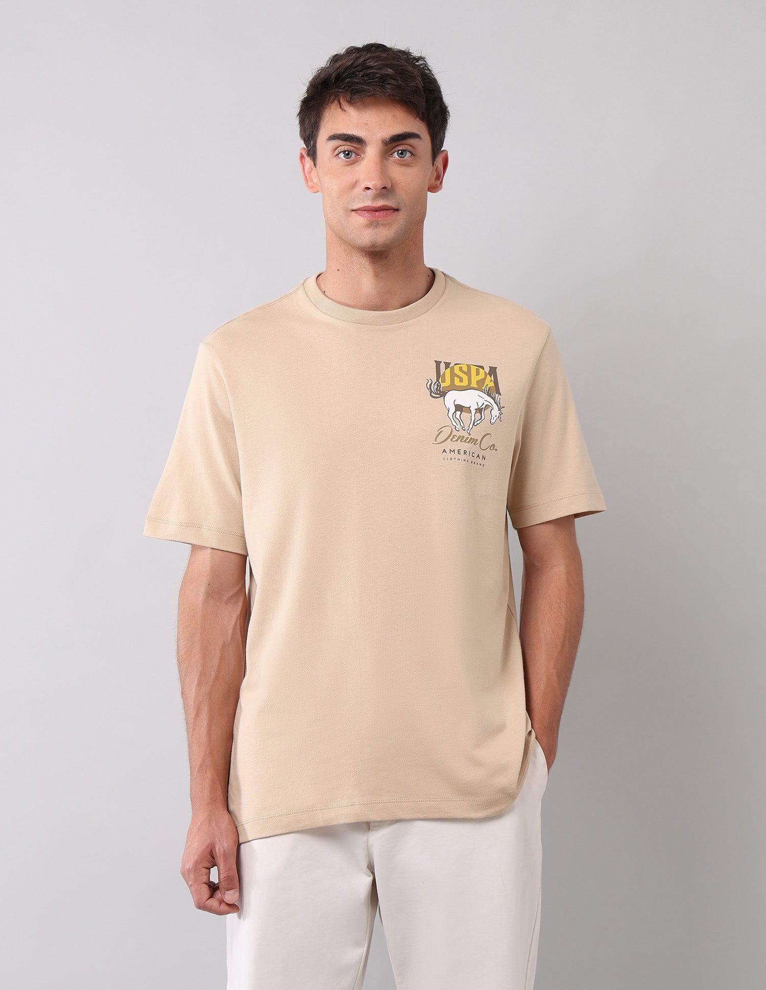 Brand Printed Muscle Fit T-Shirt Beige - U.S. POLO ASSN. | Large