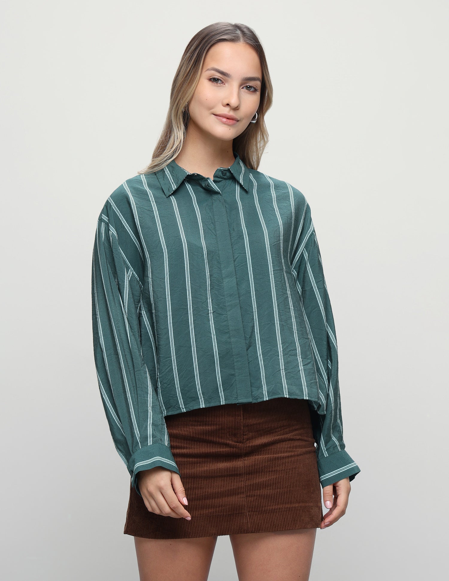 Vertical Striped Boxy Fit Shirt Green - U.S. Polo Assn. India | Large