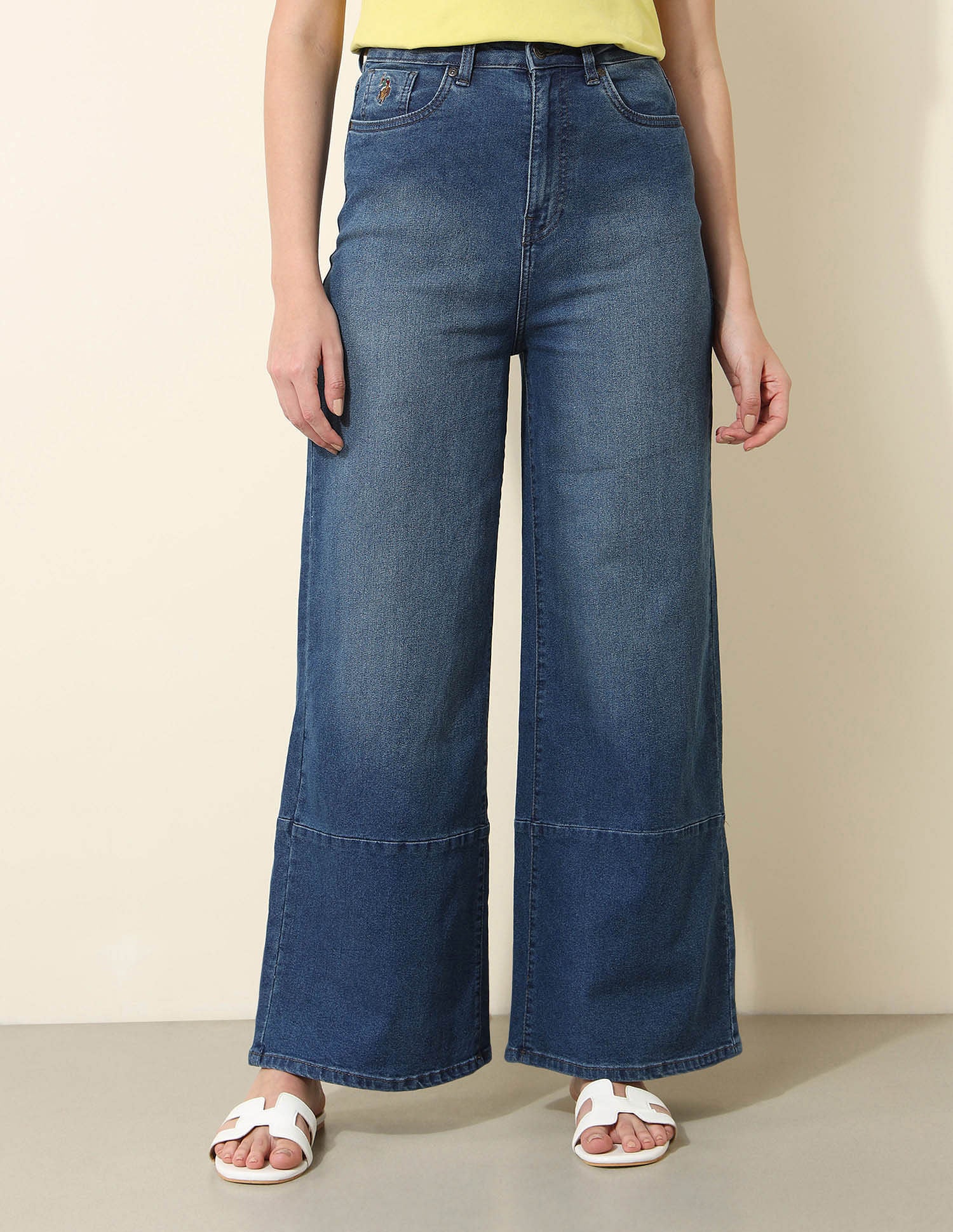 High Rise Wide Leg Cut & Sew Tinted Jeans Blue - U.S. POLO ASSN. | Large