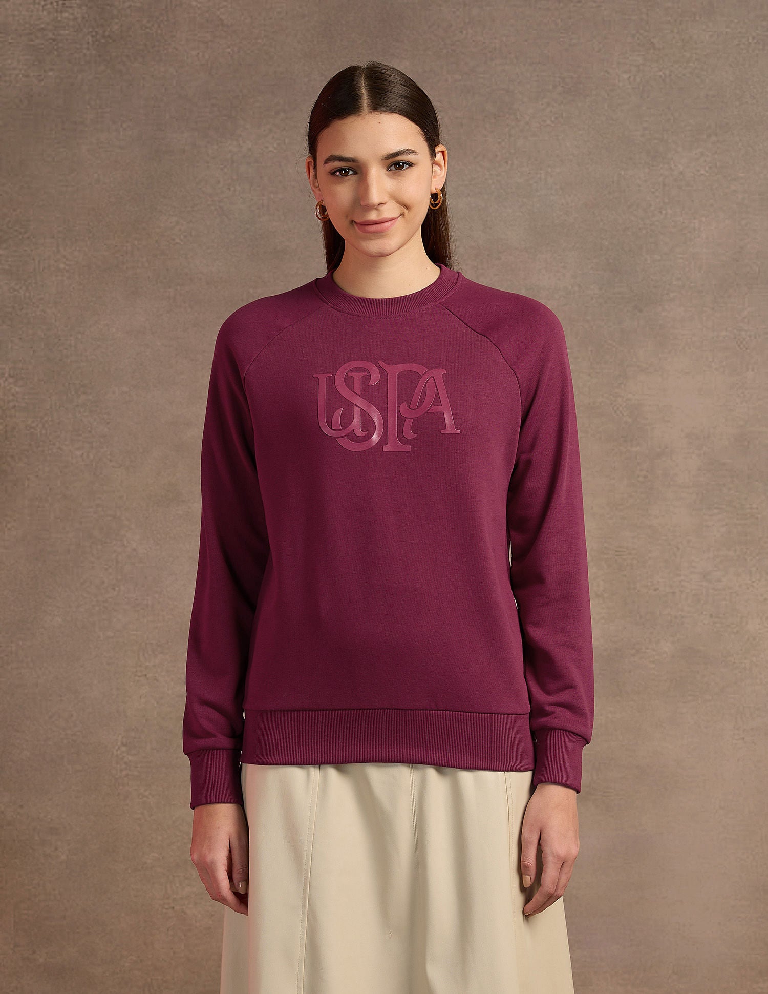 Drop Shoulder Gel Print Sweatshirt Wine - U.S. Polo Assn. India | Large