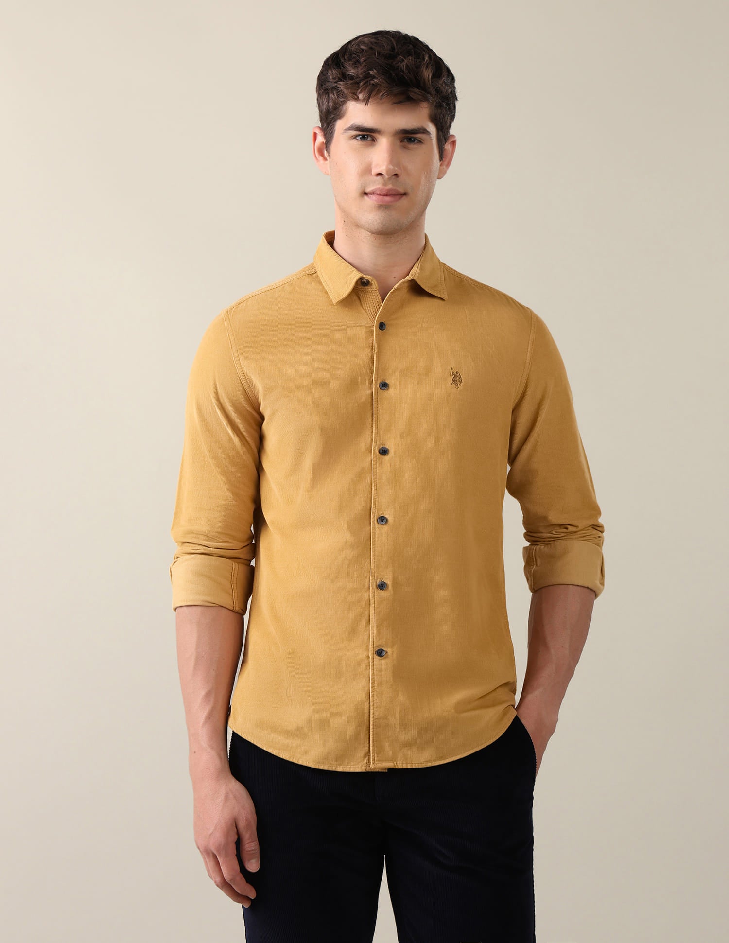Corduroy Regular Fit Shirt Yellow - U.S. Polo Assn. India | Large