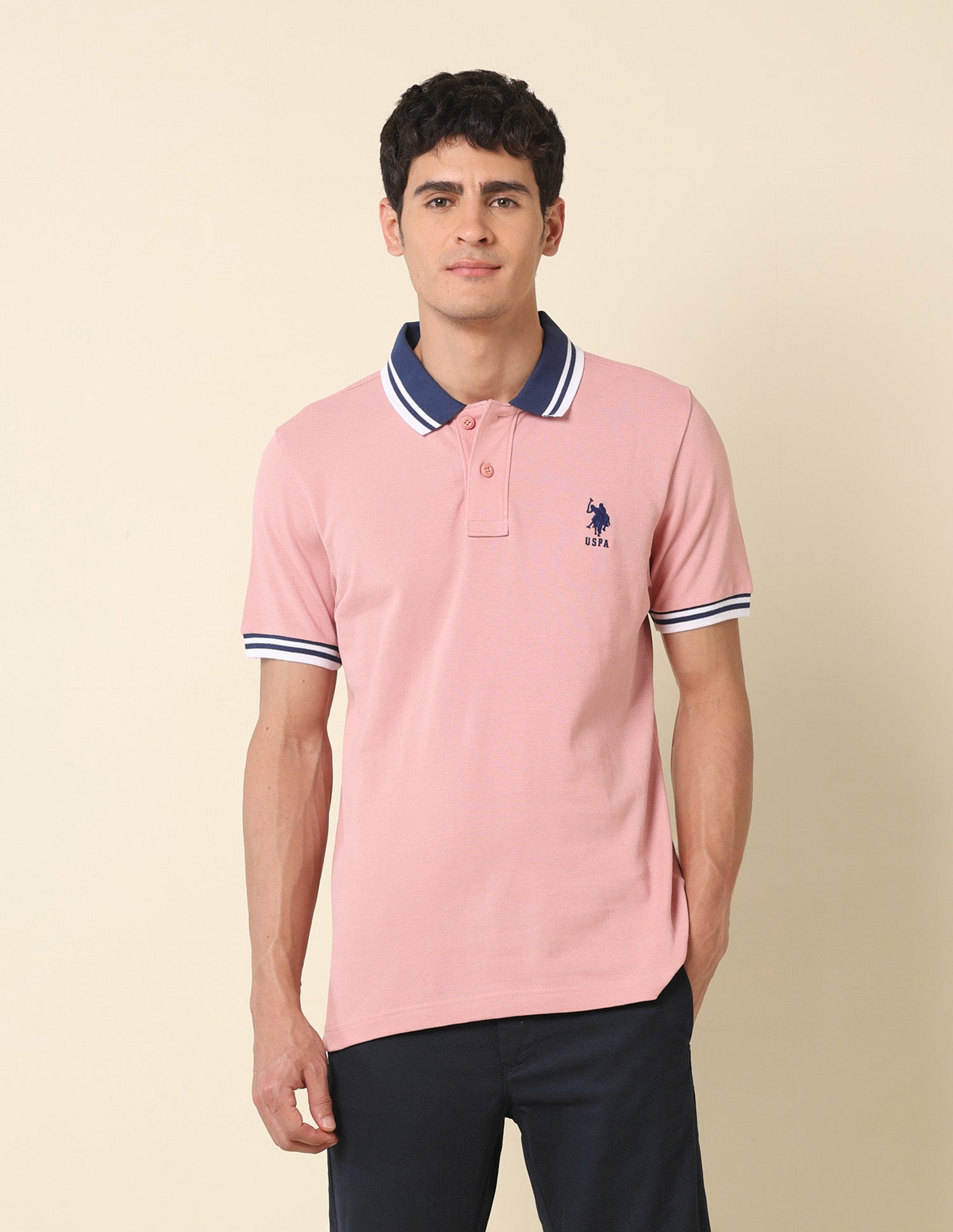 Pure Cotton Slim Fit Classic Polo Shirt Light Pink - U.S. Polo Assn. India | Large