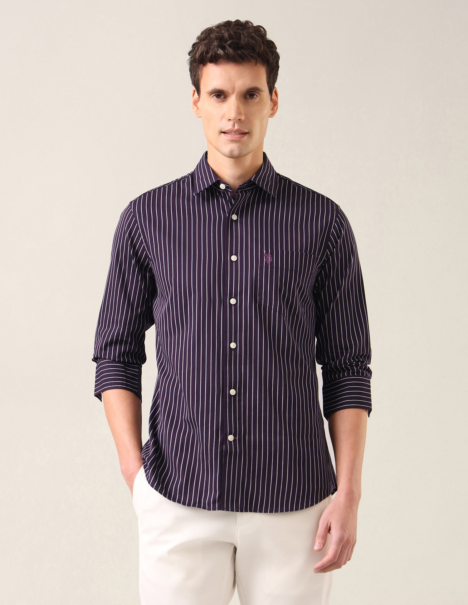 Vertical Striped Tailored Fit Shirt Purple - U.S. Polo Assn. India | Large