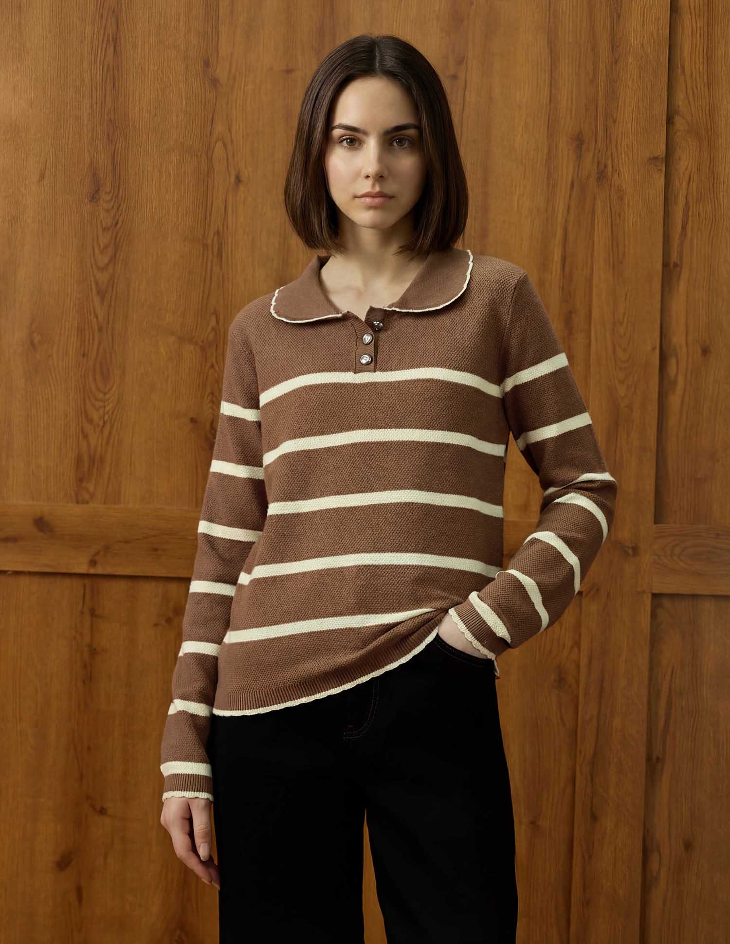 Horizontal Striped Ribbed Knit Sweater Brown - U.S. POLO ASSN. | Large