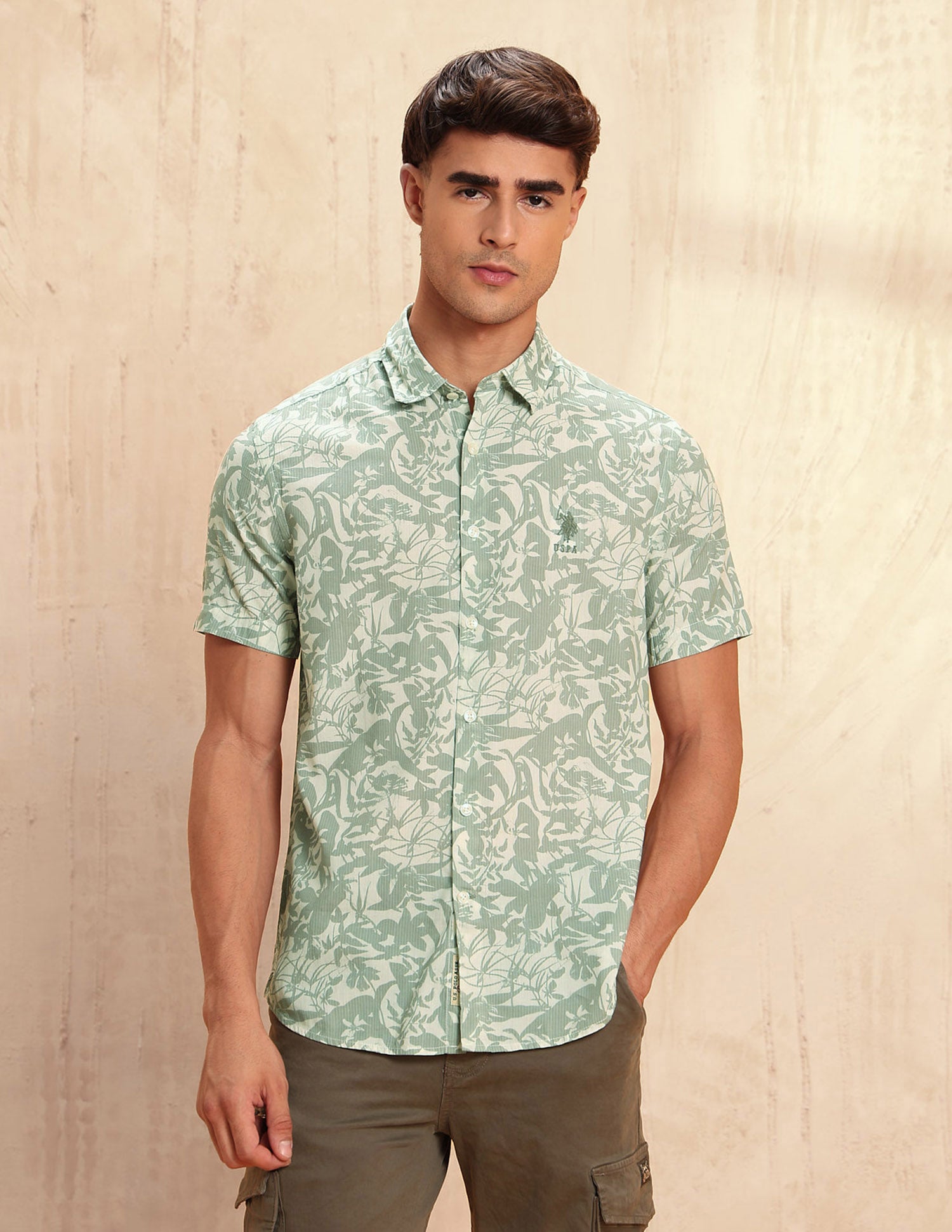 Tropical Printed Legend Of Horseshoe Shirt Green - U.S. POLO ASSN. | Large