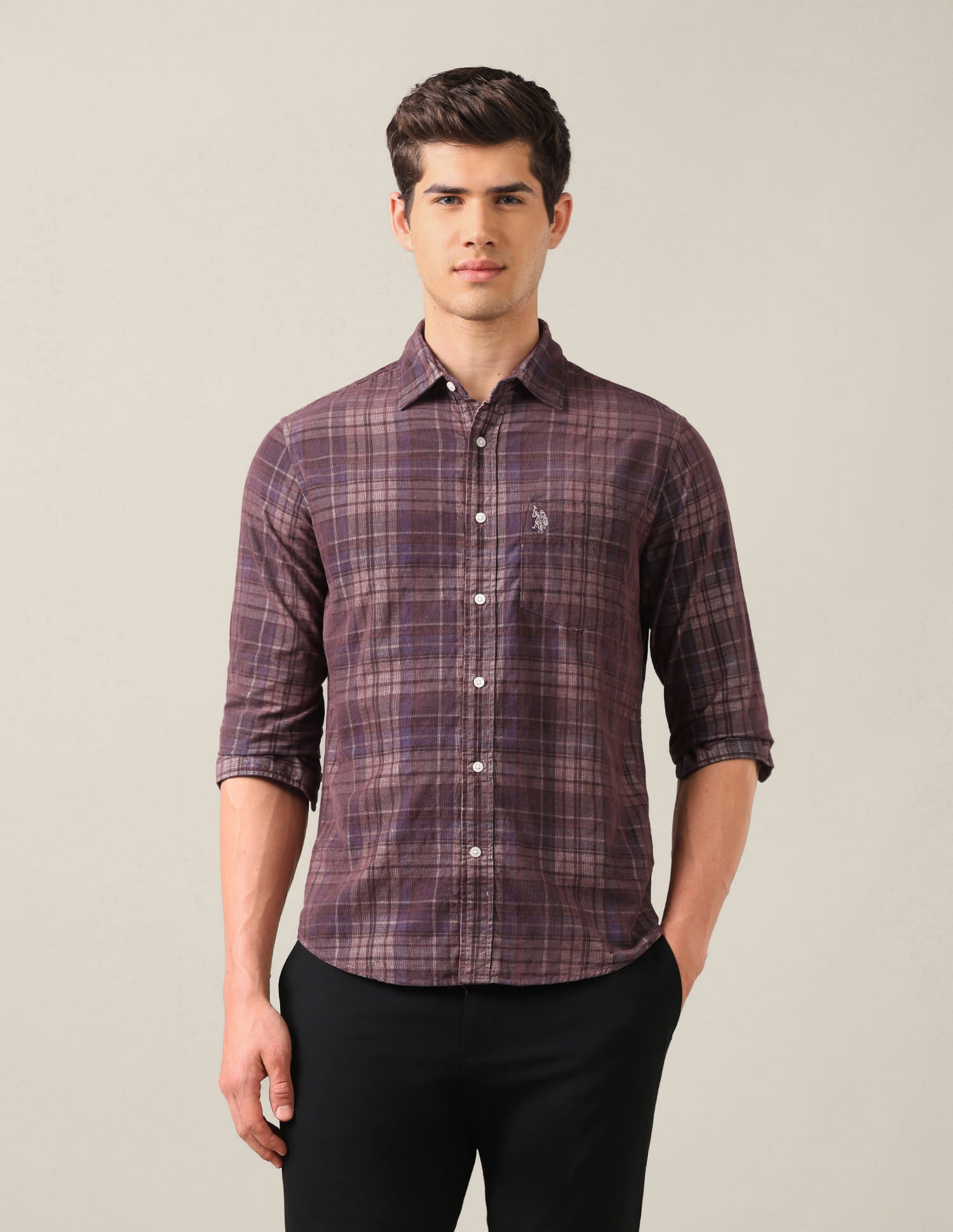 Tailored Fit Corduroy Shirt Brown - U.S. Polo Assn. India | Large