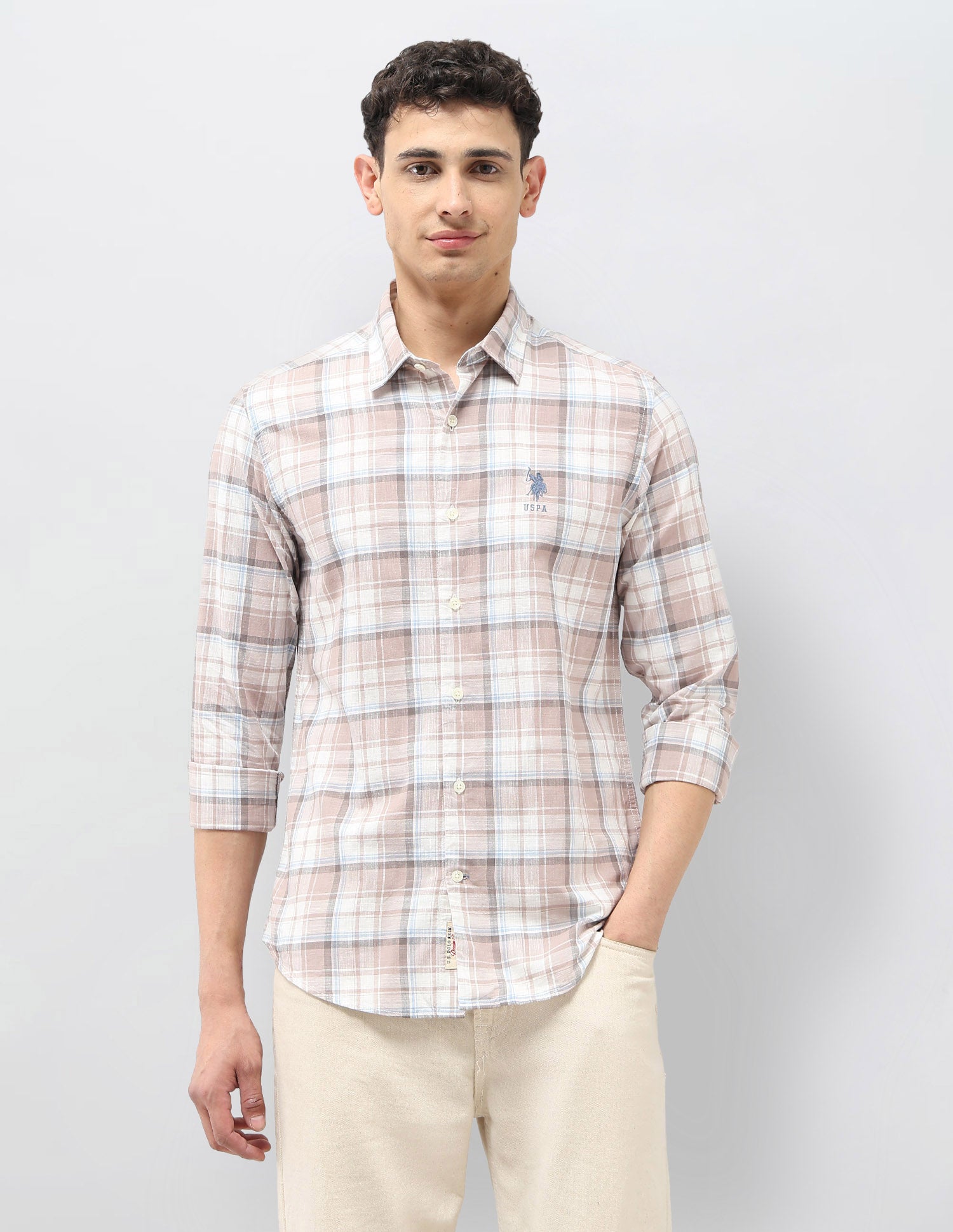 Regular Fit Tartan Checked Shirt Cream - U.S. POLO ASSN. | Large