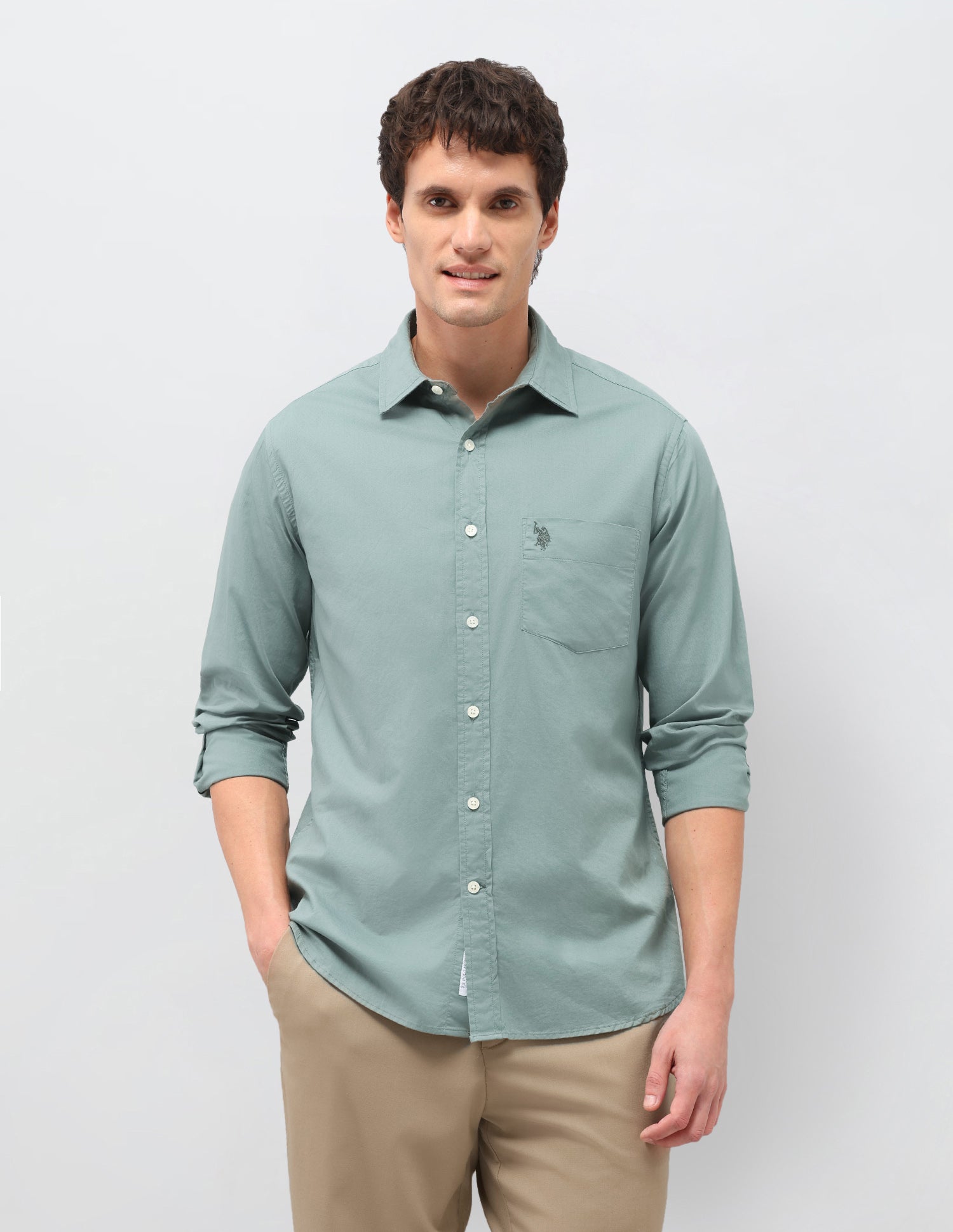 Twill Solid Shirt Green - U.S. Polo Assn. India | Large