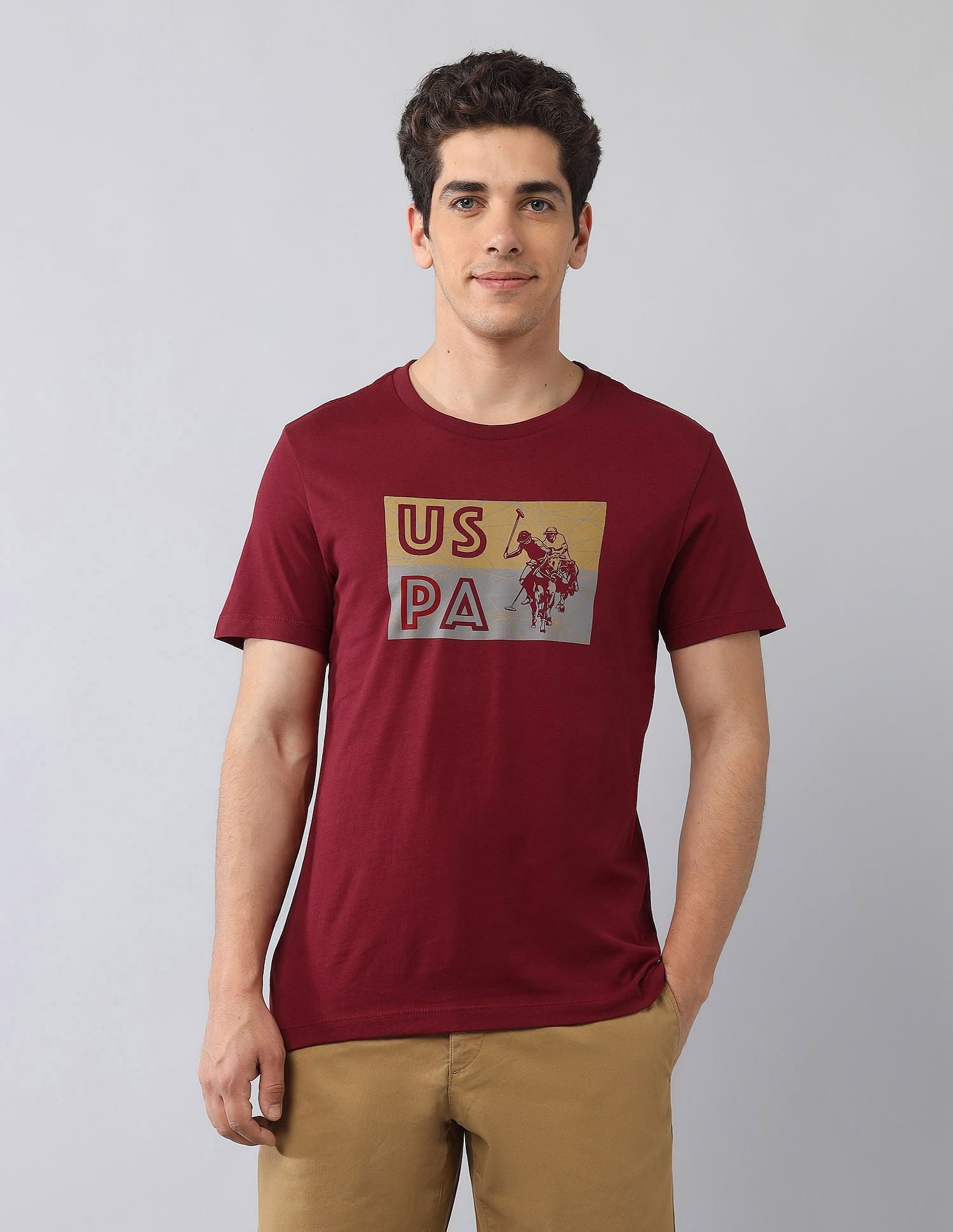 Muscle Fit Brand Printed T-Shirt Wine - U.S. Polo Assn. India | Large