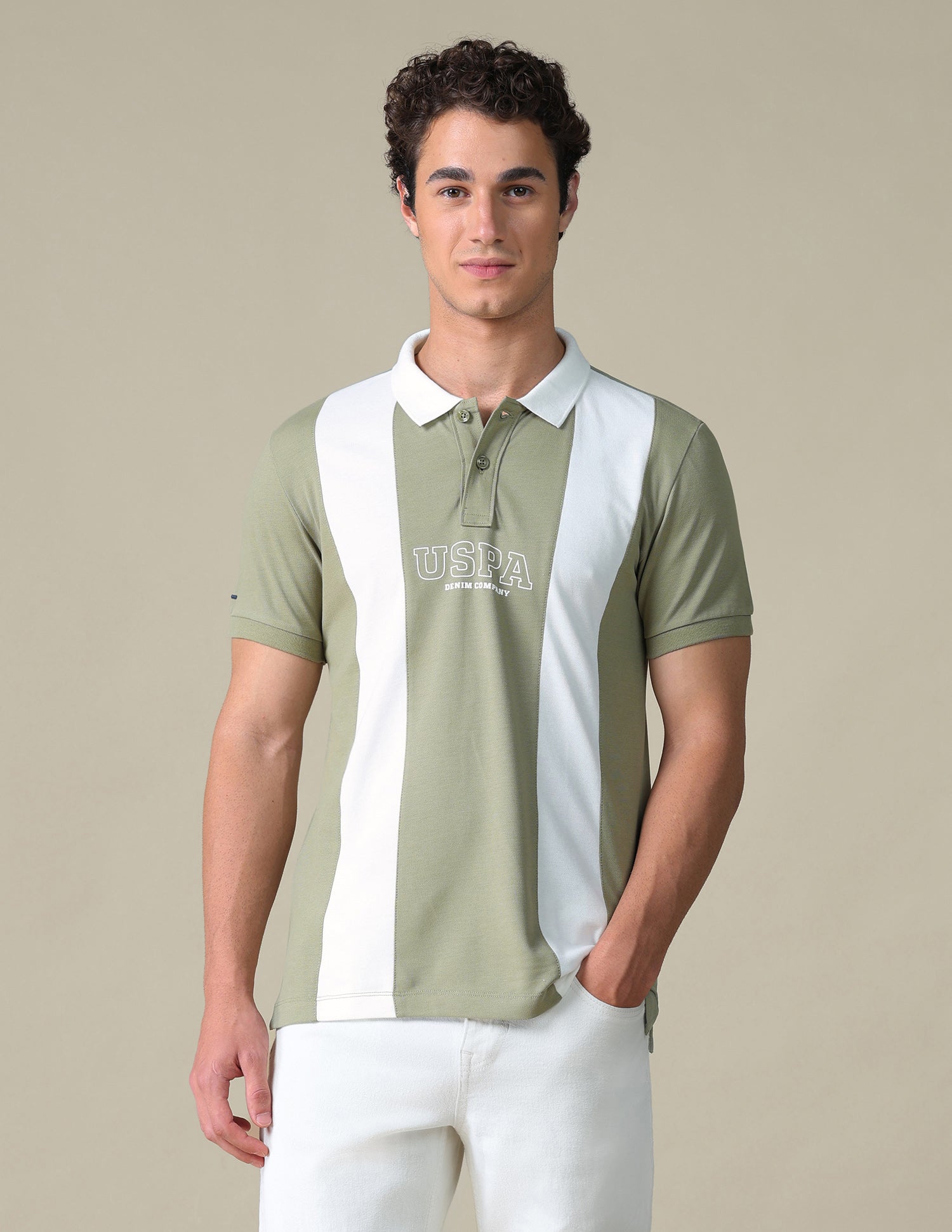 Slim Fit Colour Blocked Polo Shirt Light Green - U.S. Polo Assn. India | Large