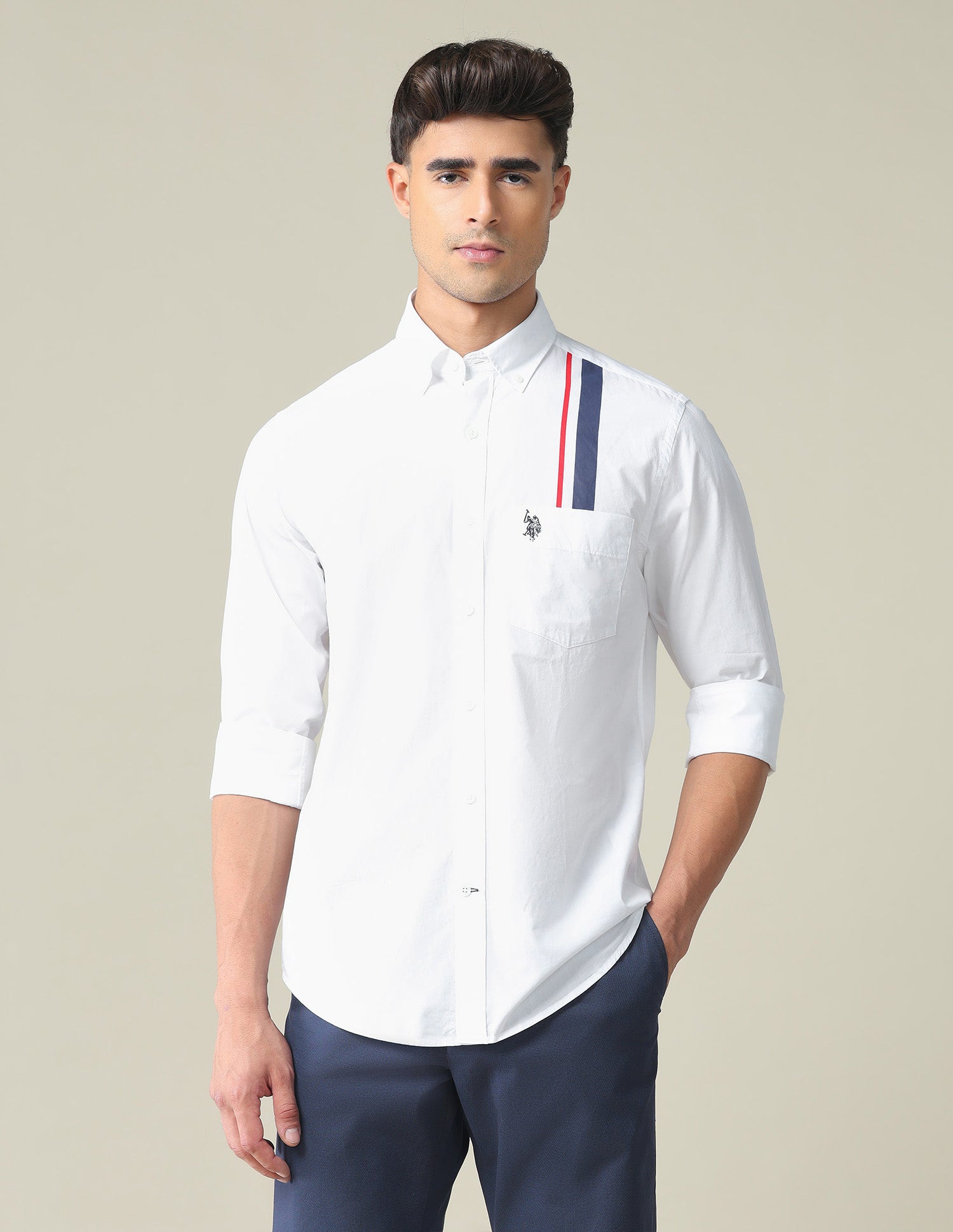 Engineered Stripe Cotton Casual Shirt White - U.S. POLO ASSN. | Large