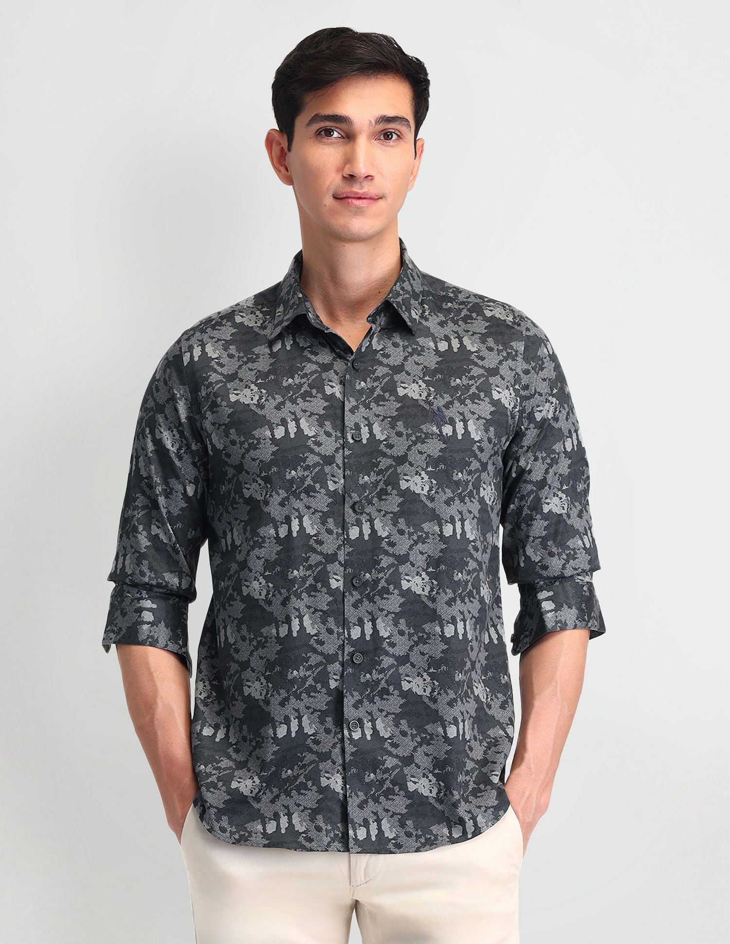 Slim Fit Poplin Shirt Grey - U.S. Polo Assn. India | Large