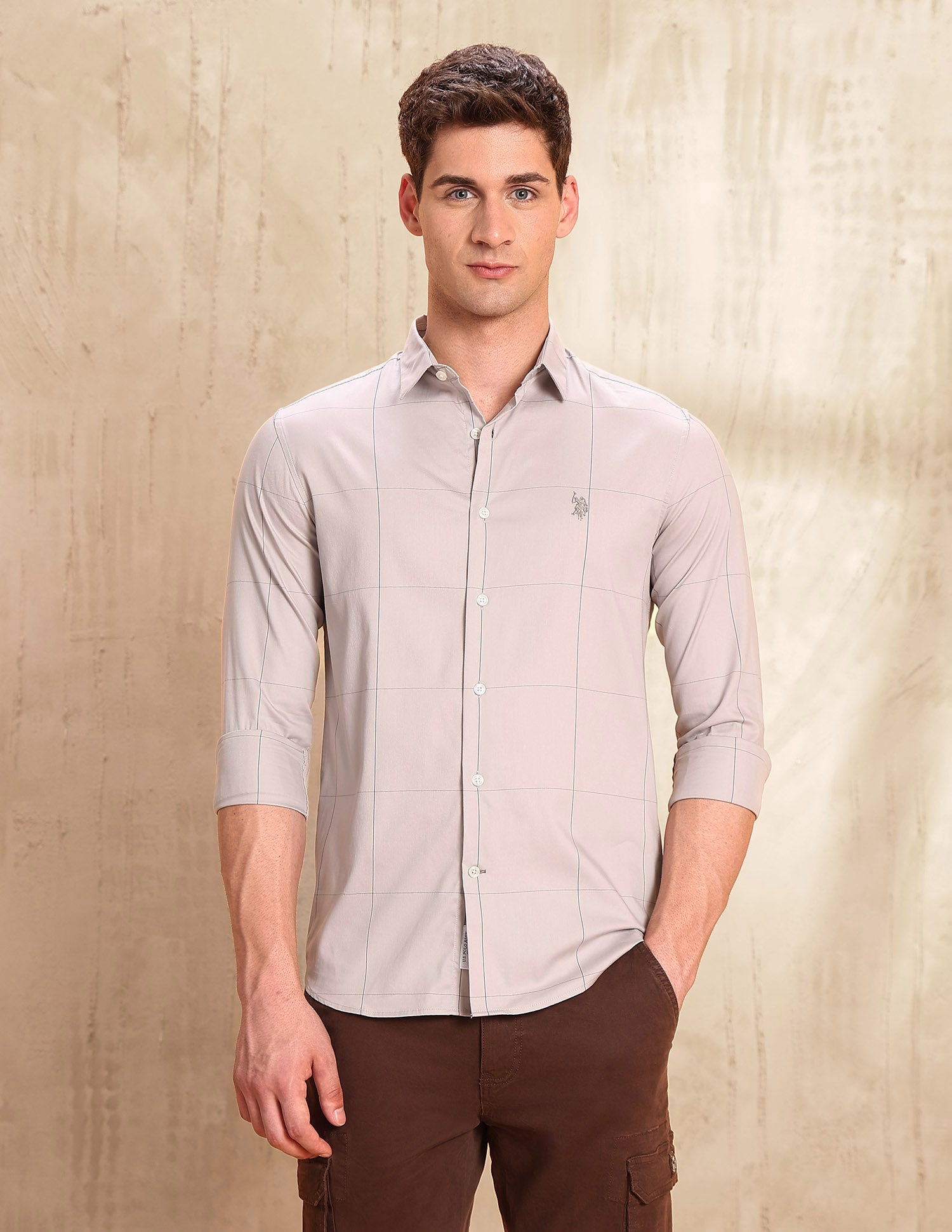 Twill Tailored Fit Shirt Light Khaki - U.S. POLO ASSN. | Large