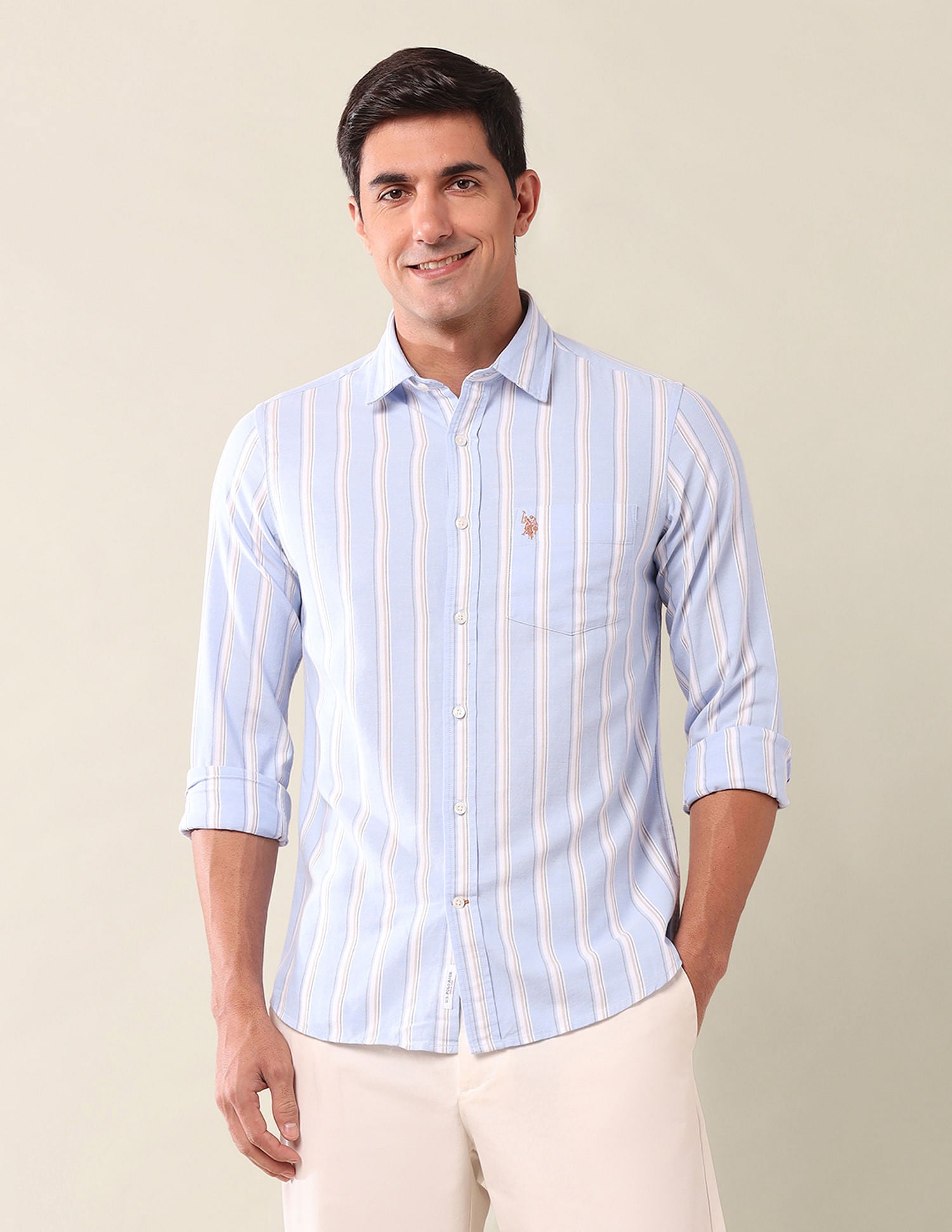 Tailored Fit Striped Shirt Light Blue - U.S. Polo Assn. India | Large