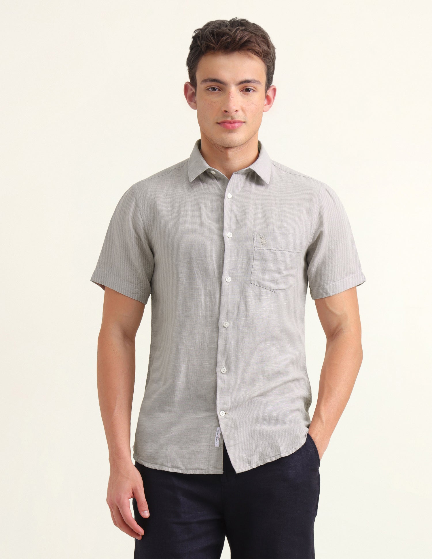Solid Regular Fit Shirt Khaki - U.S. Polo Assn. India | Large