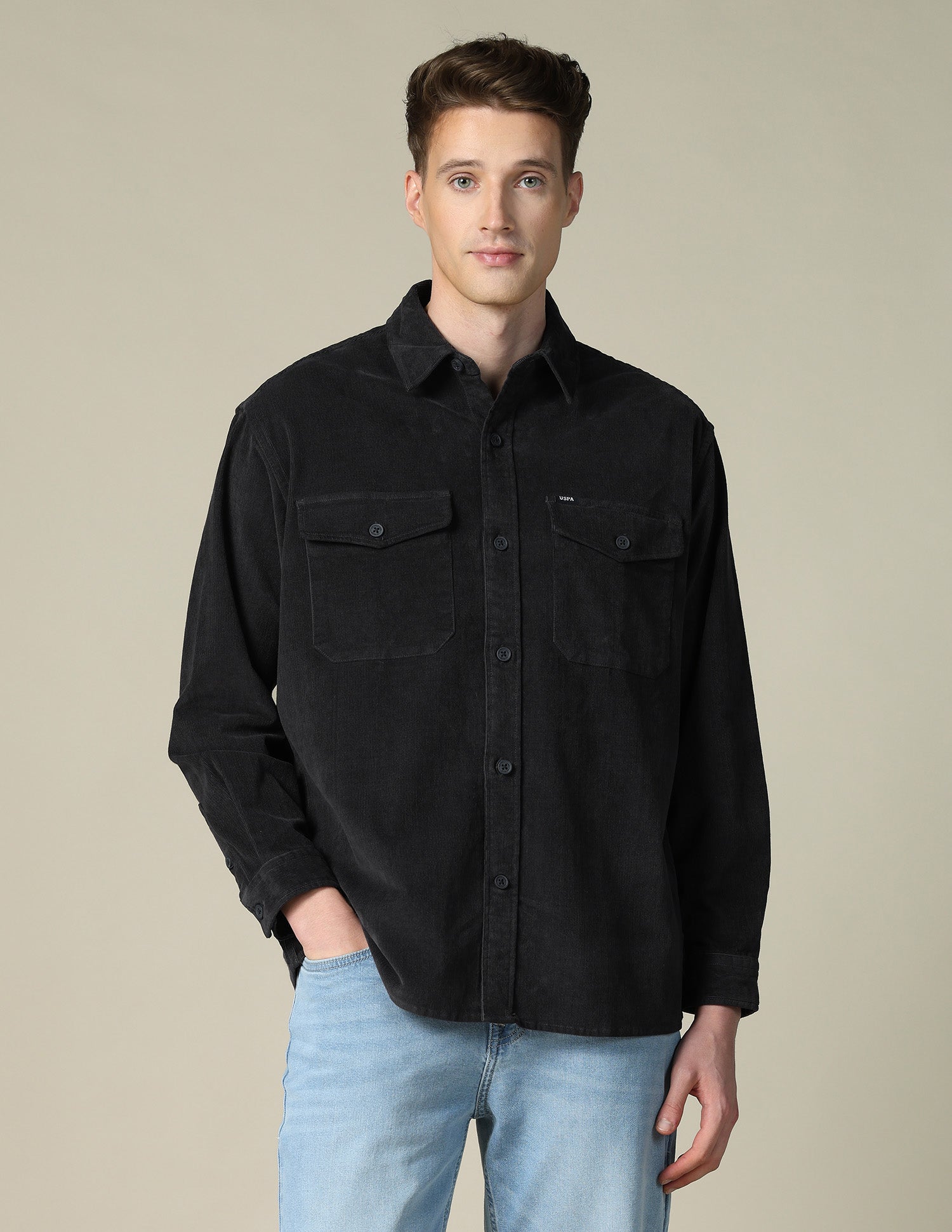 Corduroy Regular Fit Shacket Black - U.S. POLO ASSN. | Large