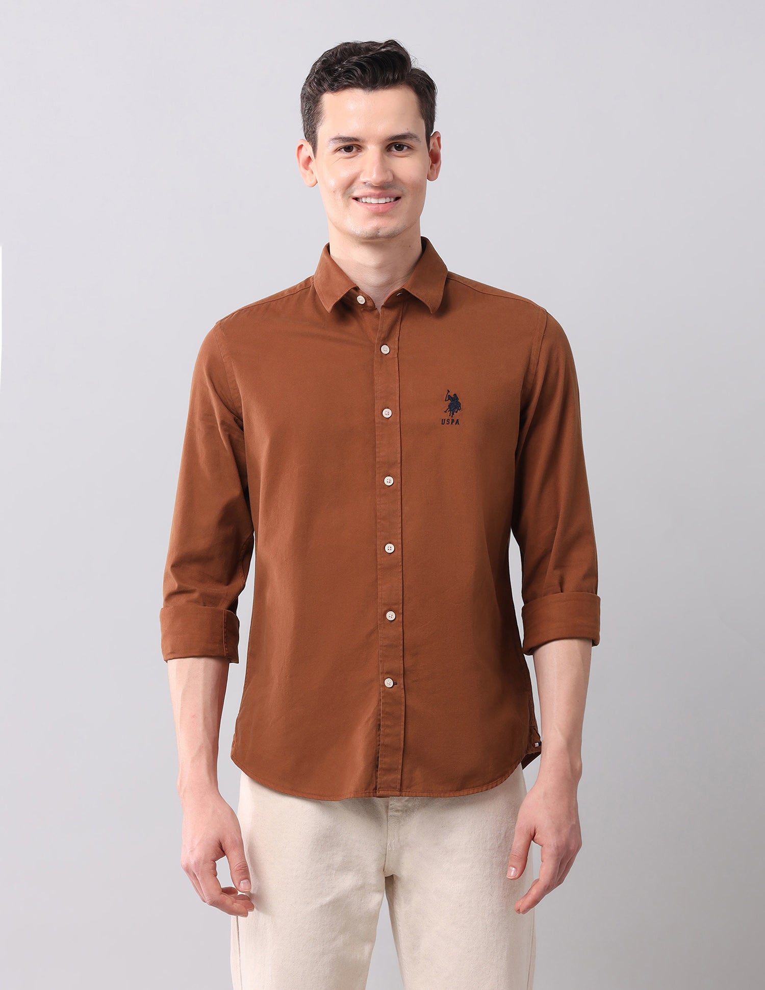Solid Slim Fit Shirt Rust - U.S. POLO ASSN. | Large