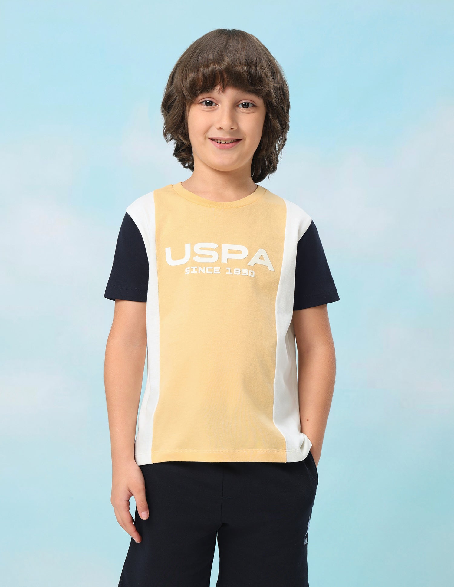 Colour Blocked Brand Printed Regular Fit T-Shirt Mustard - U.S. Polo Assn. India | Large