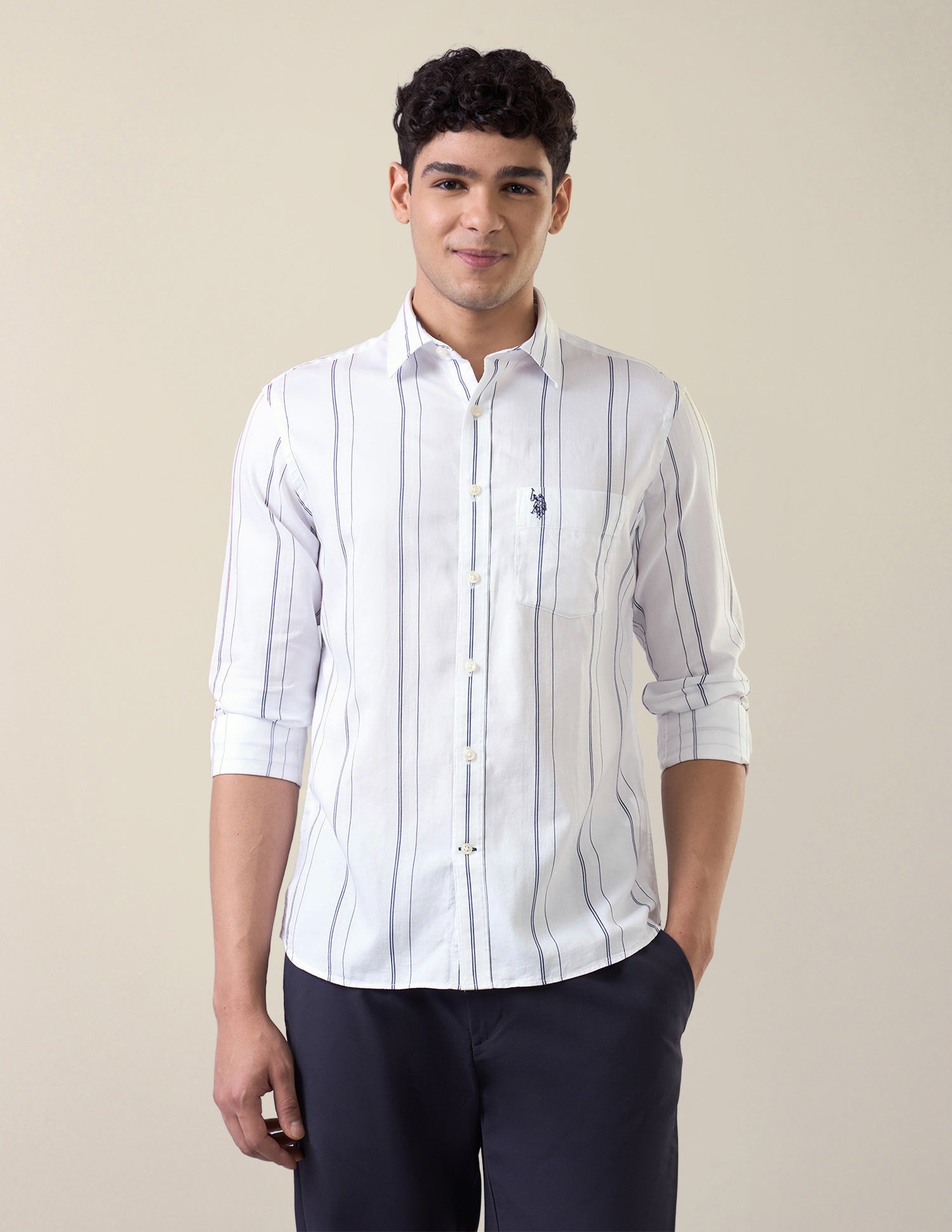Vertical Striped Tailored Fit Shirt White - U.S. Polo Assn. India | Large