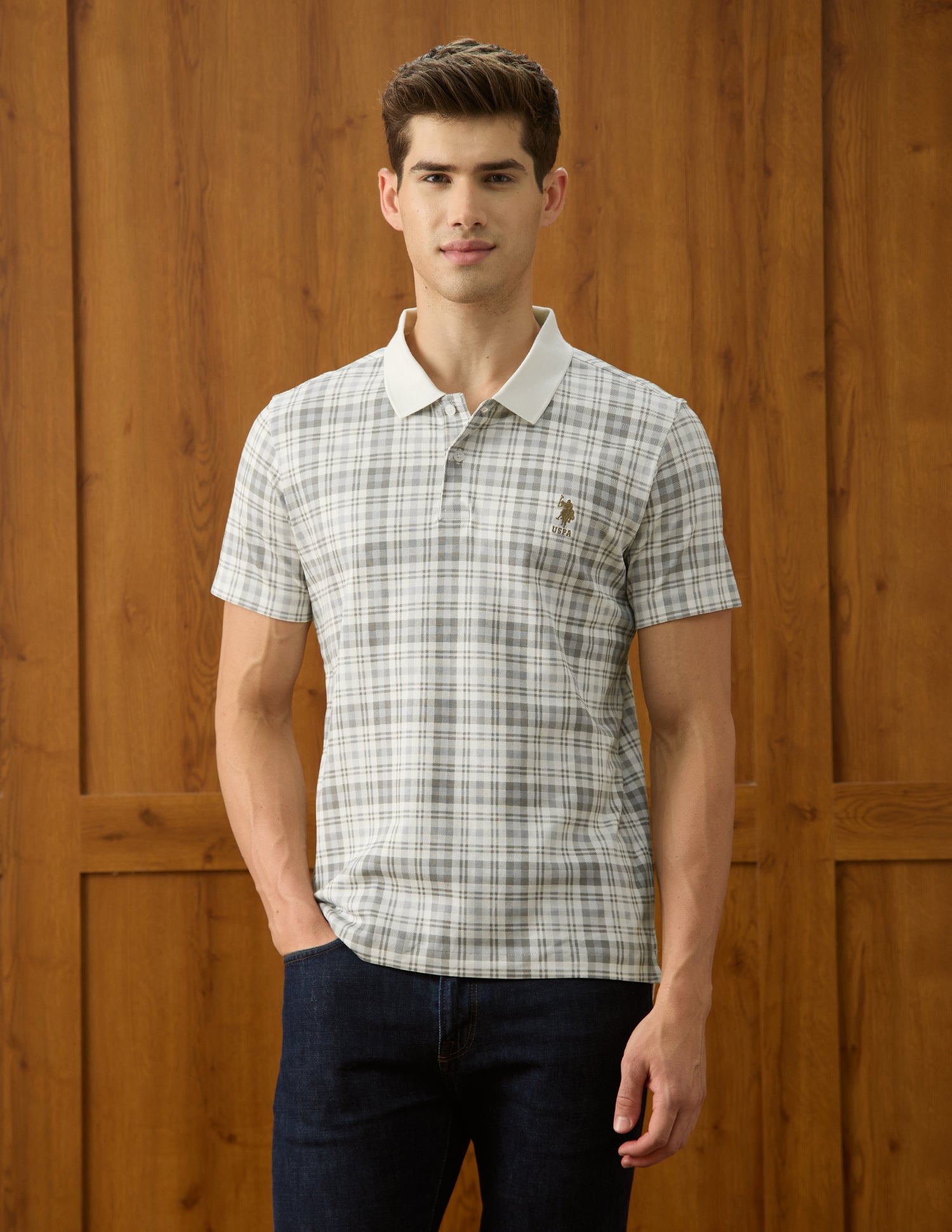 Checked Slim Fit Polo Shirt Beige - U.S. Polo Assn. India | Large