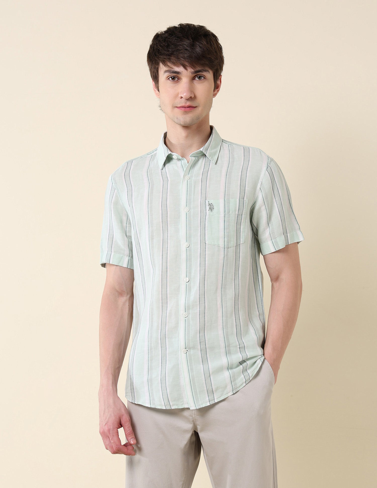Vertical Striped Tailored Fit Shirt Green - U.S. Polo Assn. India | Large
