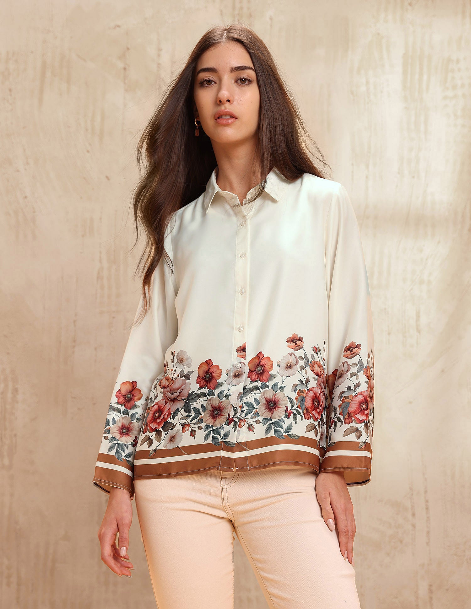 Floral Printed Relaxed Fit Shirt Off White - U.S. POLO ASSN. | Large