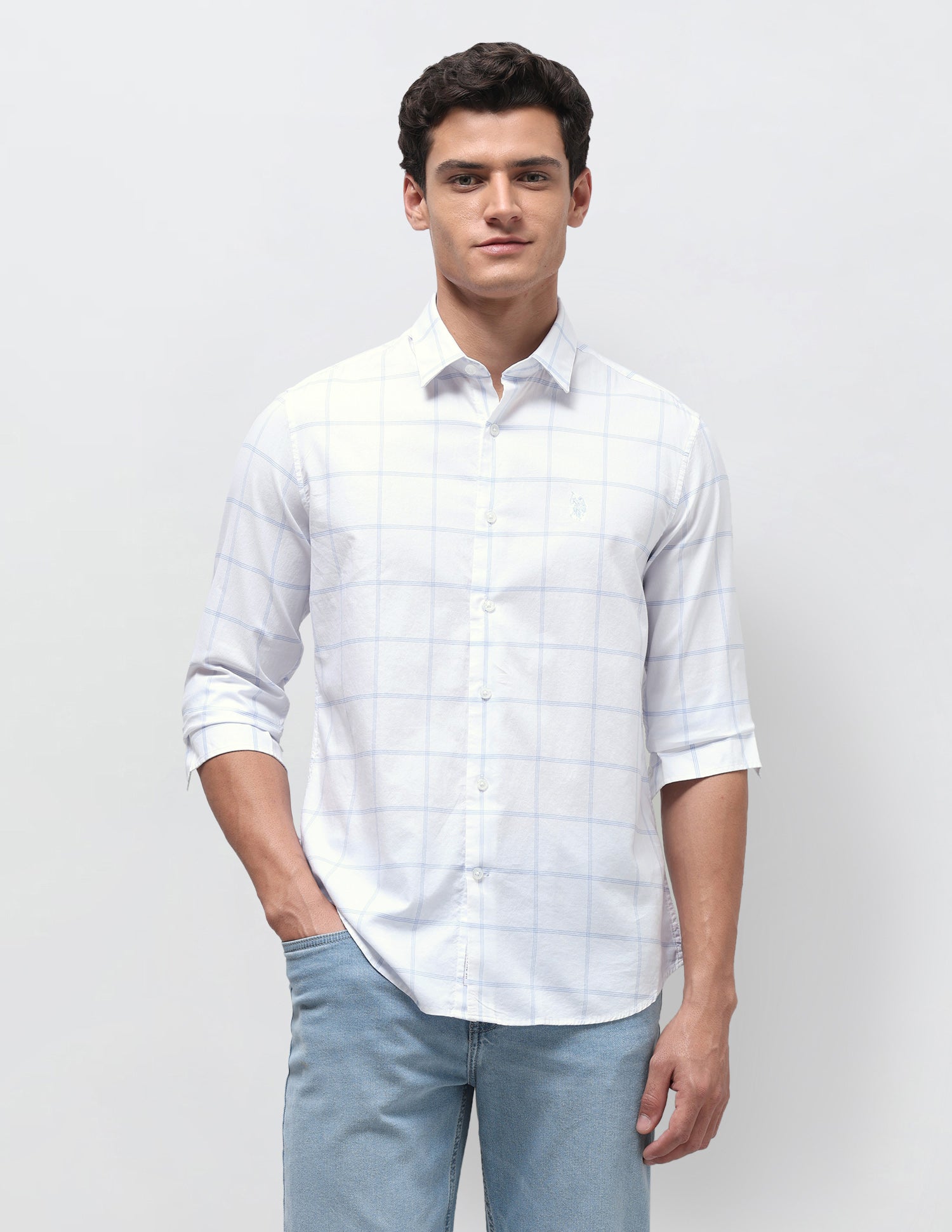 Dobby Regular Fit Shirt Light Blue - U.S. Polo Assn. India | Large