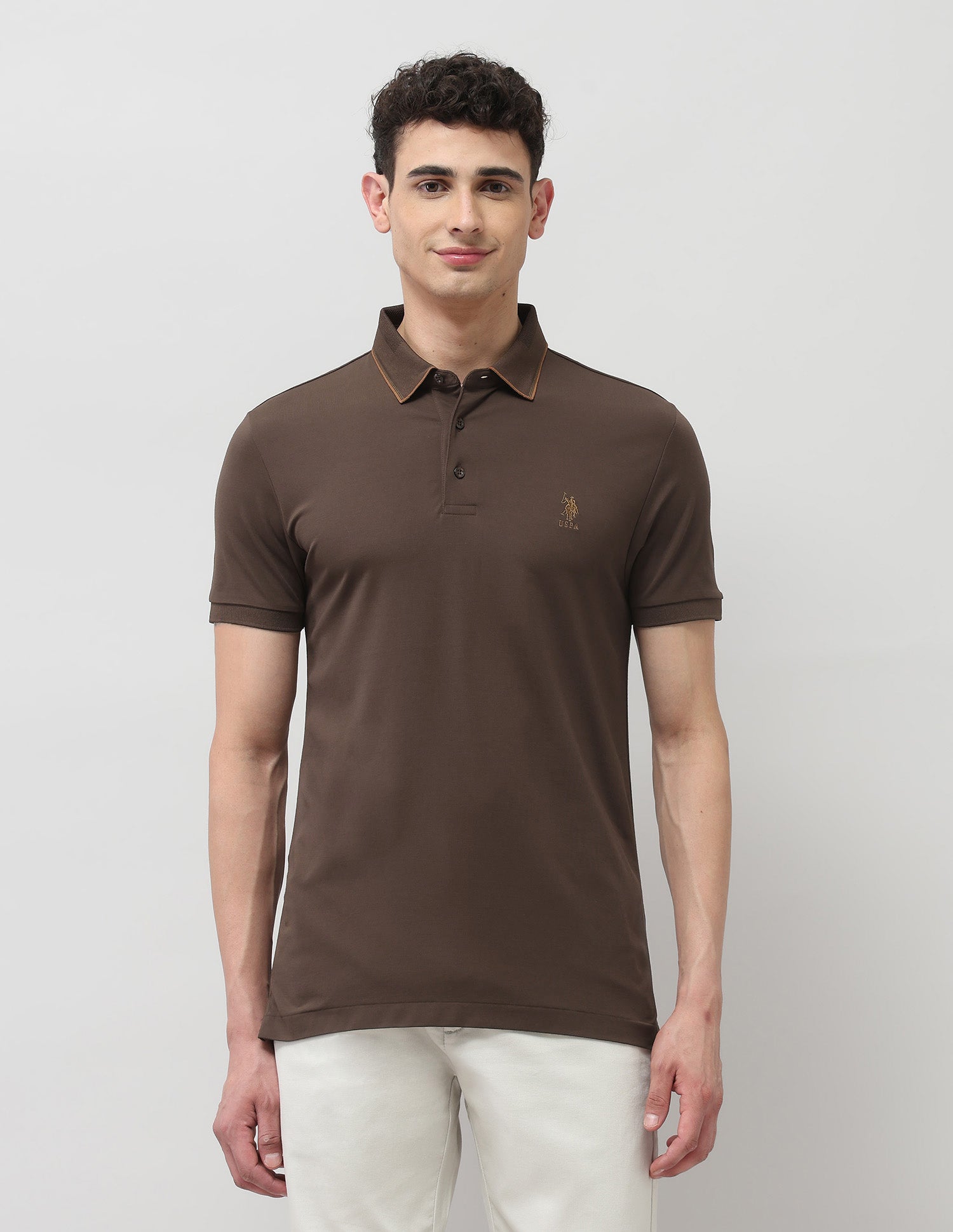 Solid Regular Fit Polo Shirt Dark Brown - U.S. POLO ASSN. | Large
