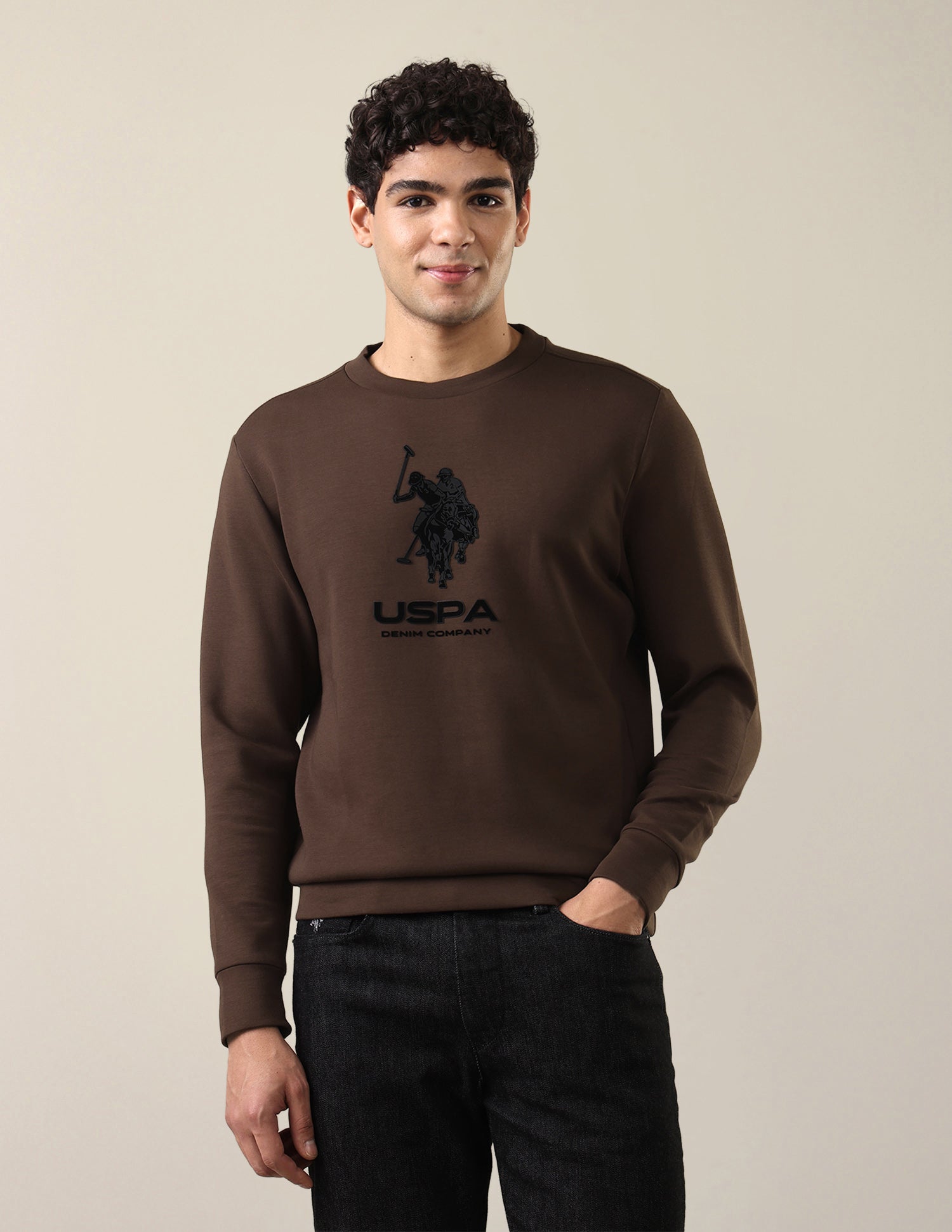 Brand Applique Regular Fit Sweatshirt Brown - U.S. Polo Assn. India | Large