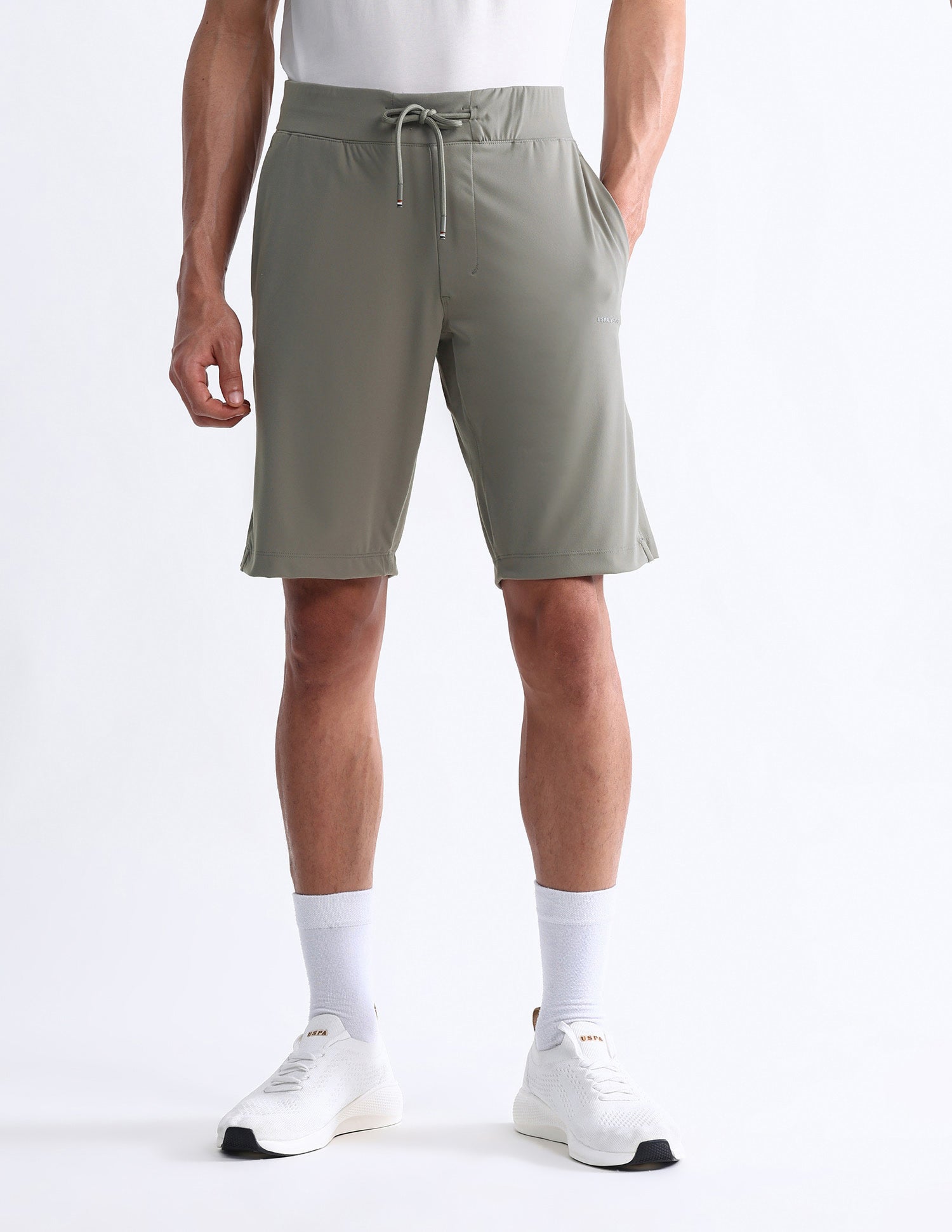 Solid Slim Fit Active Shorts Light Olive - U.S. Polo Assn. India | Large