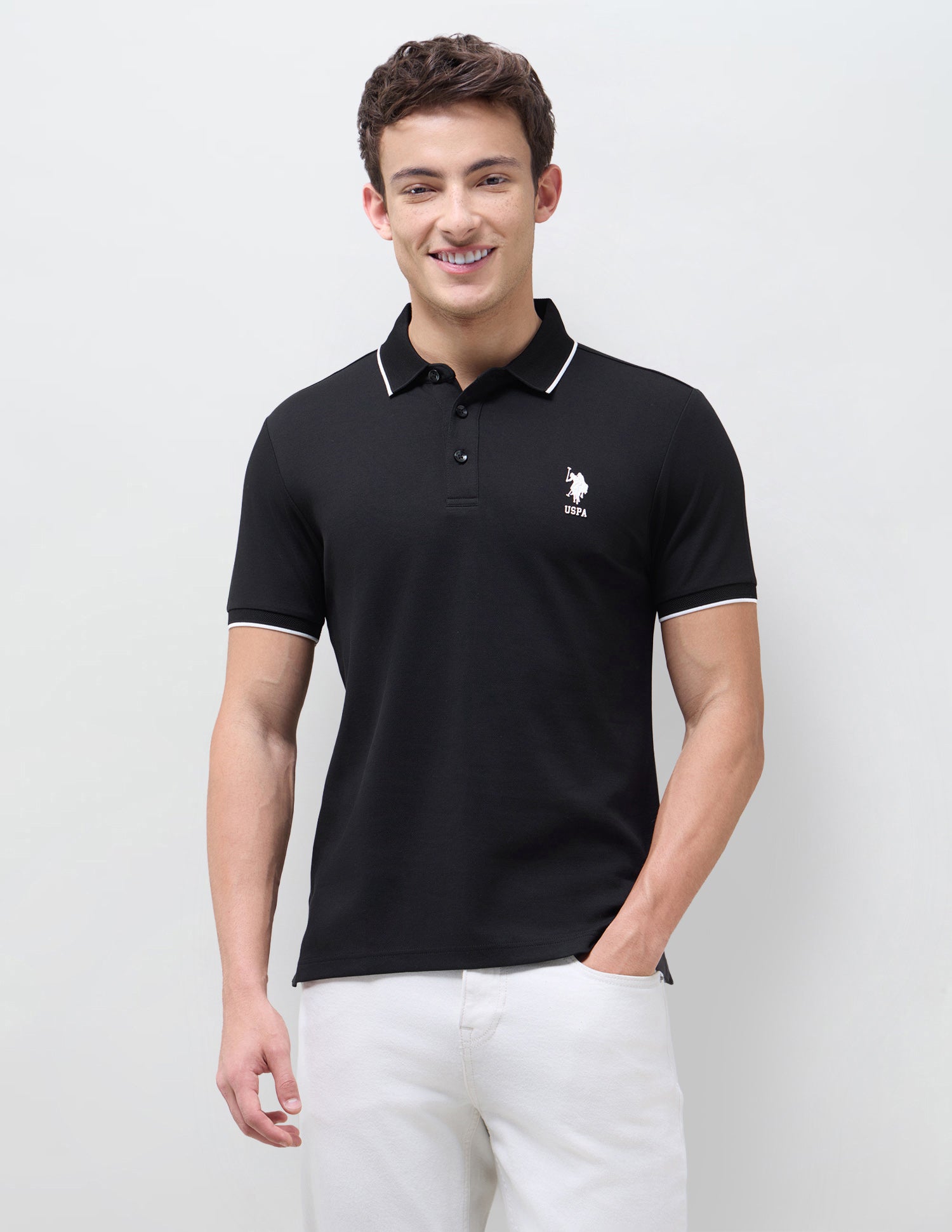 Solid Slim Fit Polo Shirt Black - U.S. Polo Assn. India | Large