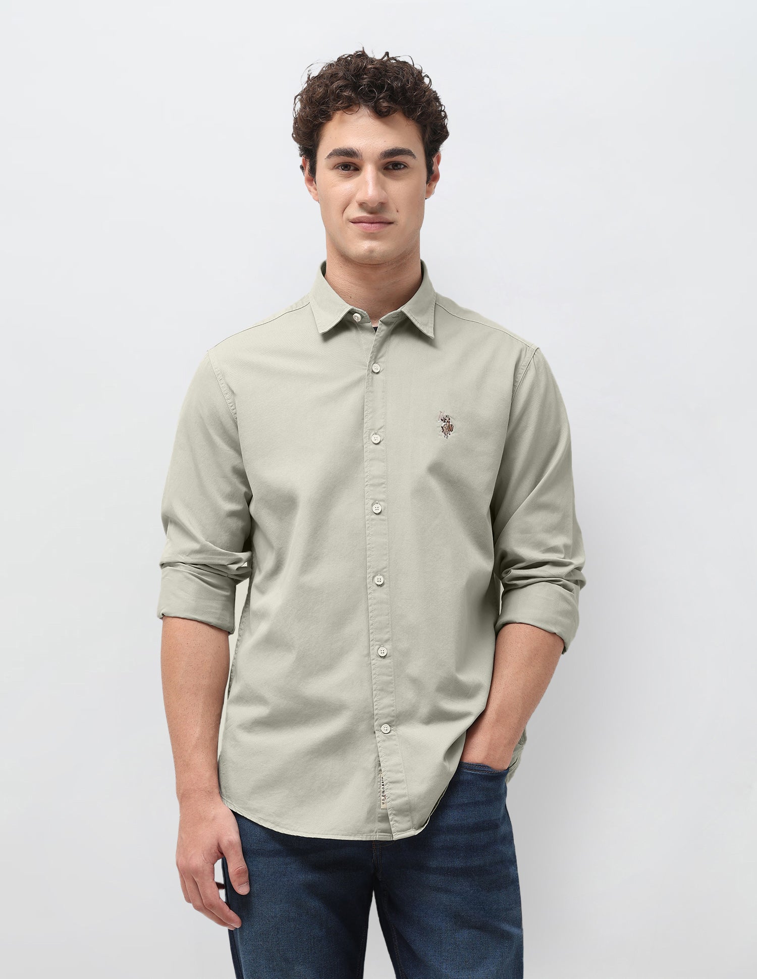 Regular Fit Twill Shirt Light Khaki - U.S. Polo Assn. India | Large