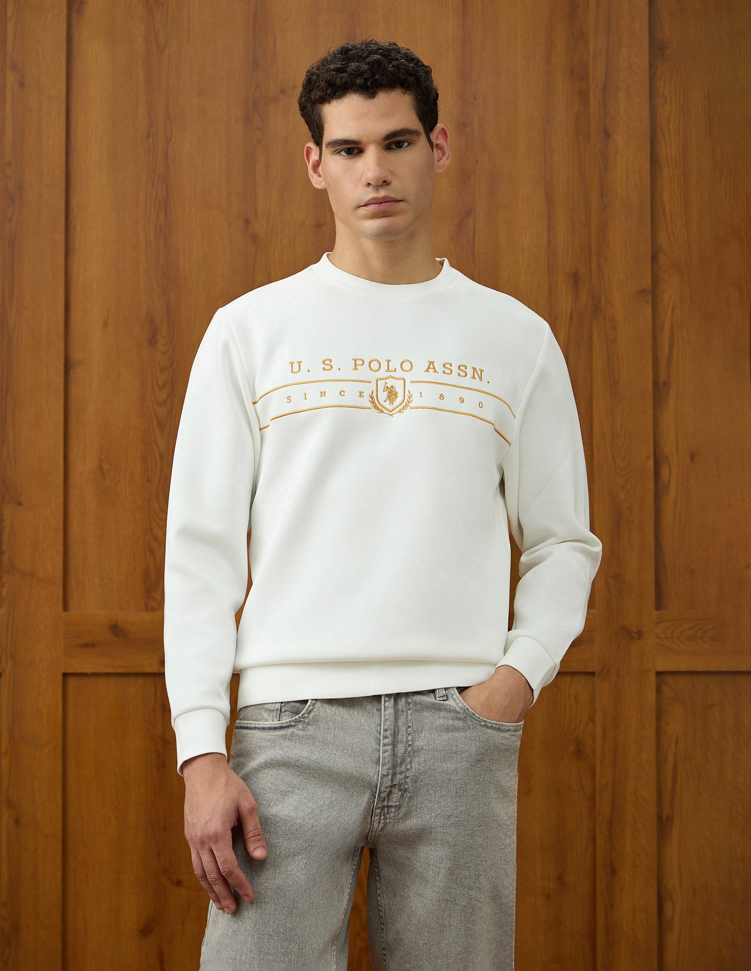 Brand Embroidered Equestrian Aisle Theater Sweatshirt Off White - U.S. POLO ASSN. | Large