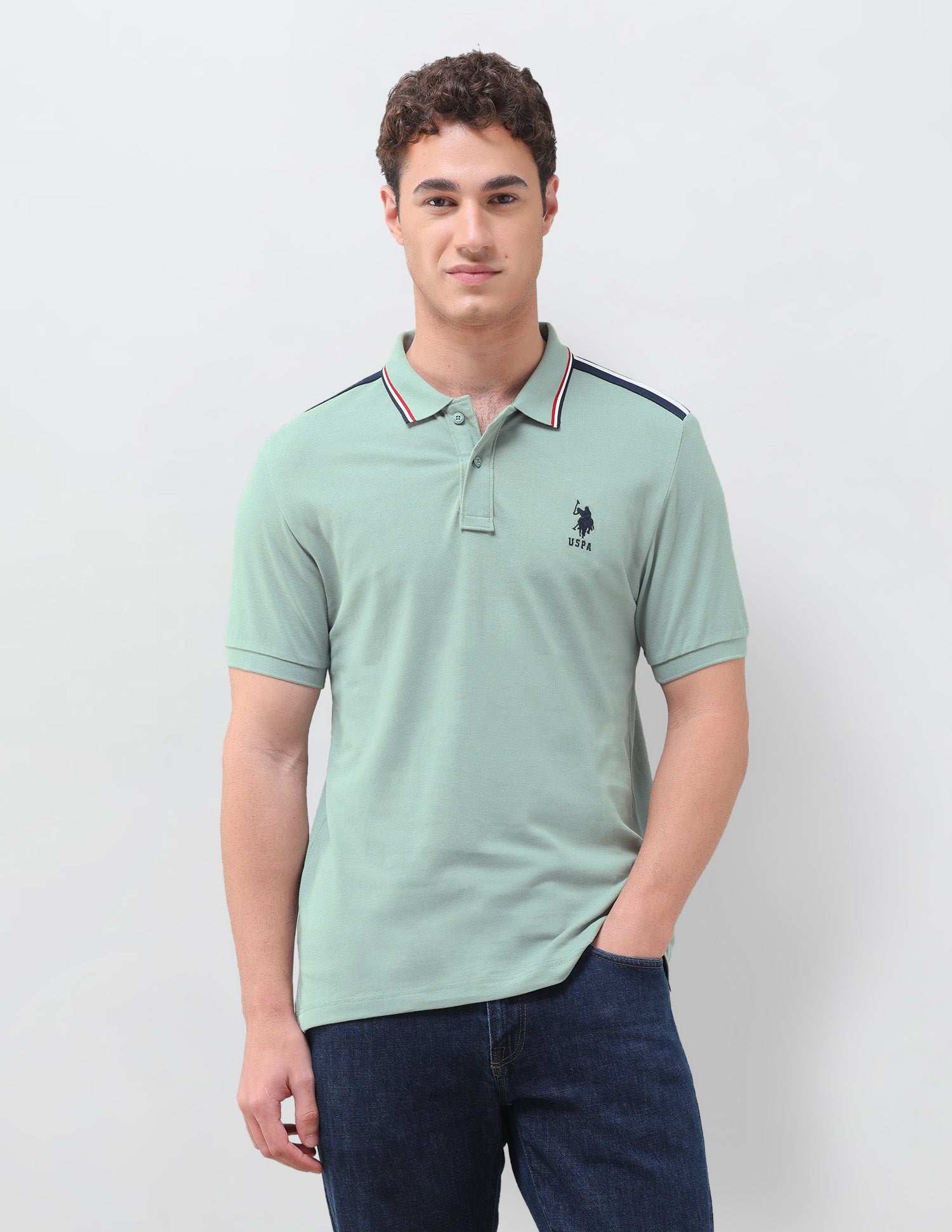 Solid Regular Fit Polo Shirt Light Green - U.S. Polo Assn. India | Large