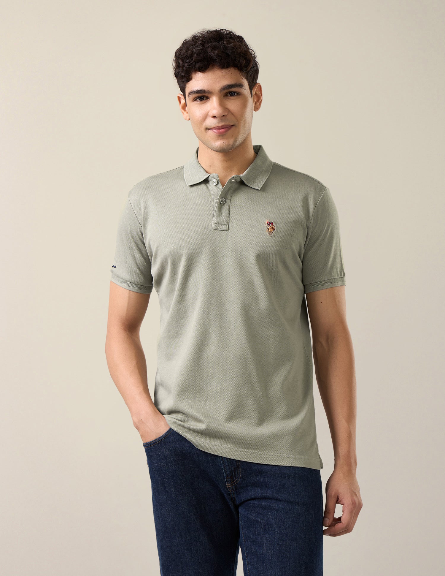 Solid Slim Fit Polo Shirt Olive - U.S. Polo Assn. India | Large