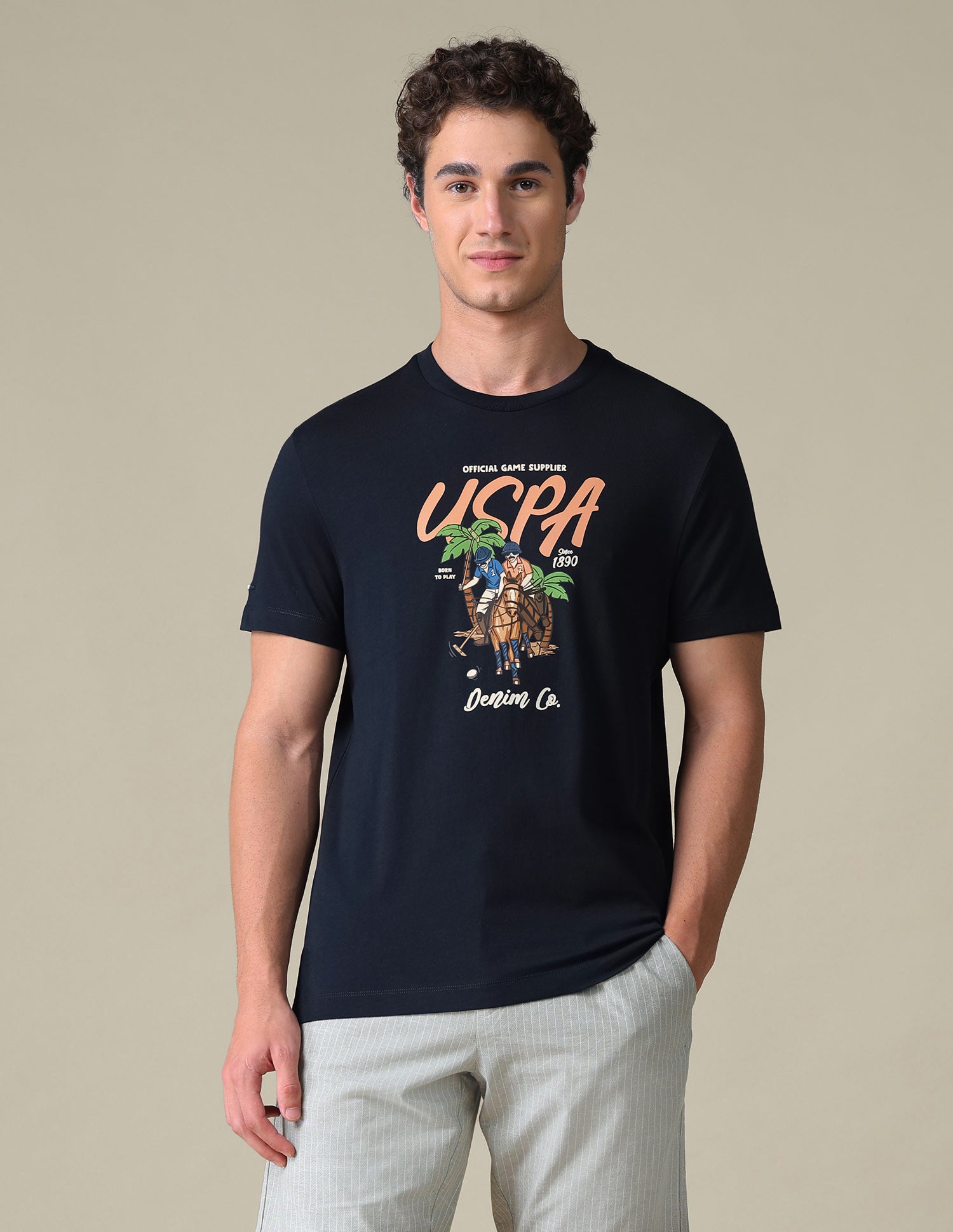 Graphic Brand Printed Slim Fit T-Shirt Navy - U.S. Polo Assn. India | Large