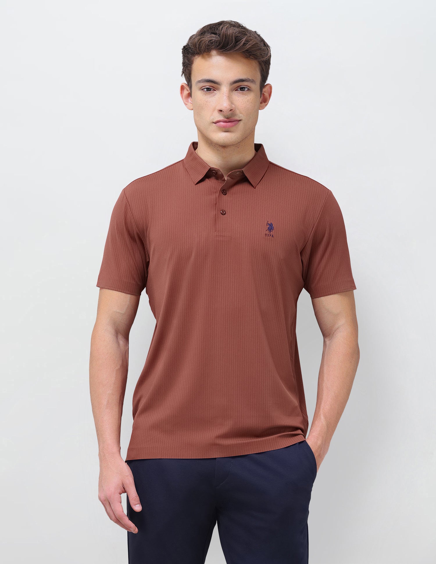 Jacquard Slim Fit Polo Shirt Rust - U.S. Polo Assn. India | Large