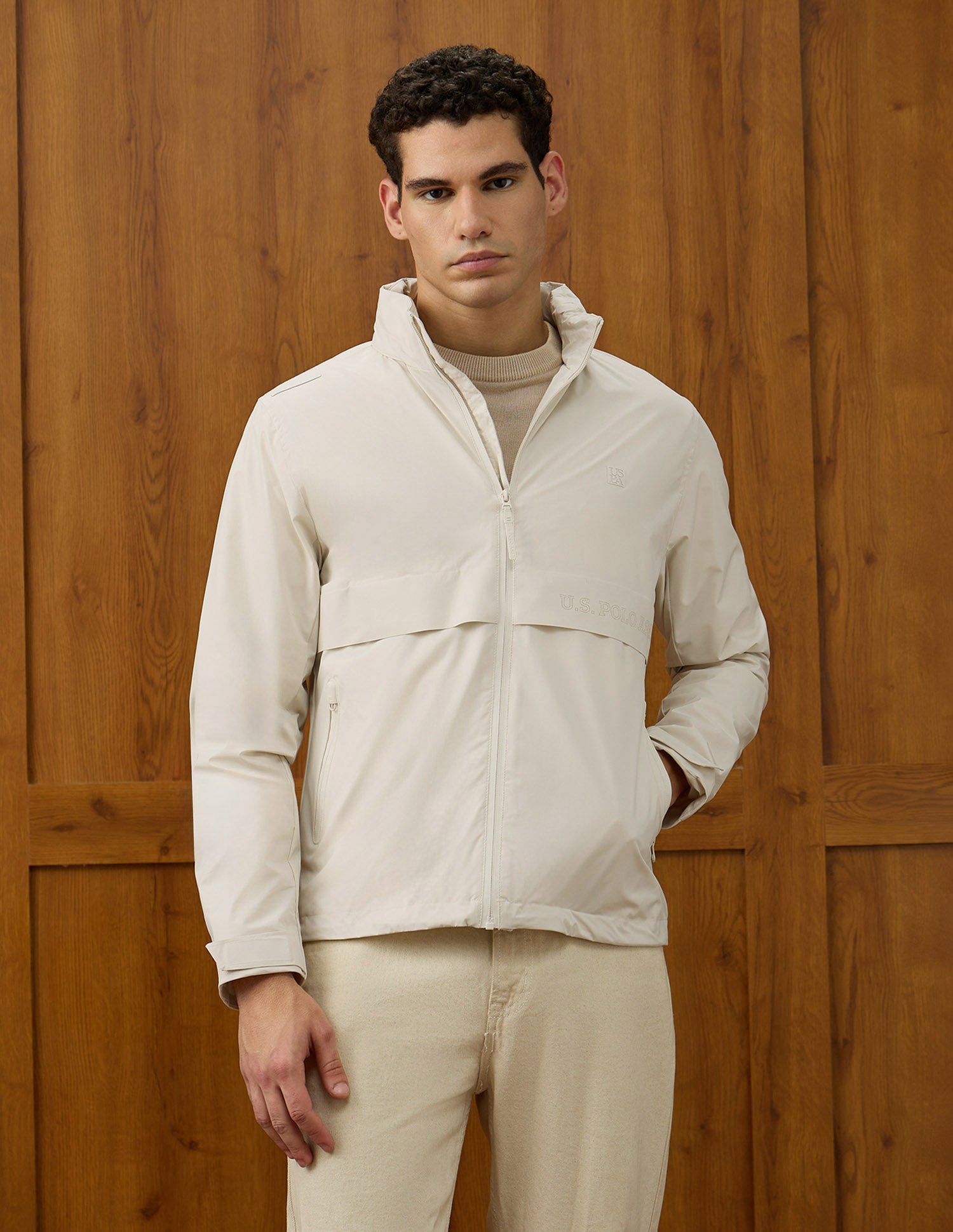 Solid Equestrian Aisle Theater Jacket Ecru - U.S. POLO ASSN. | Large