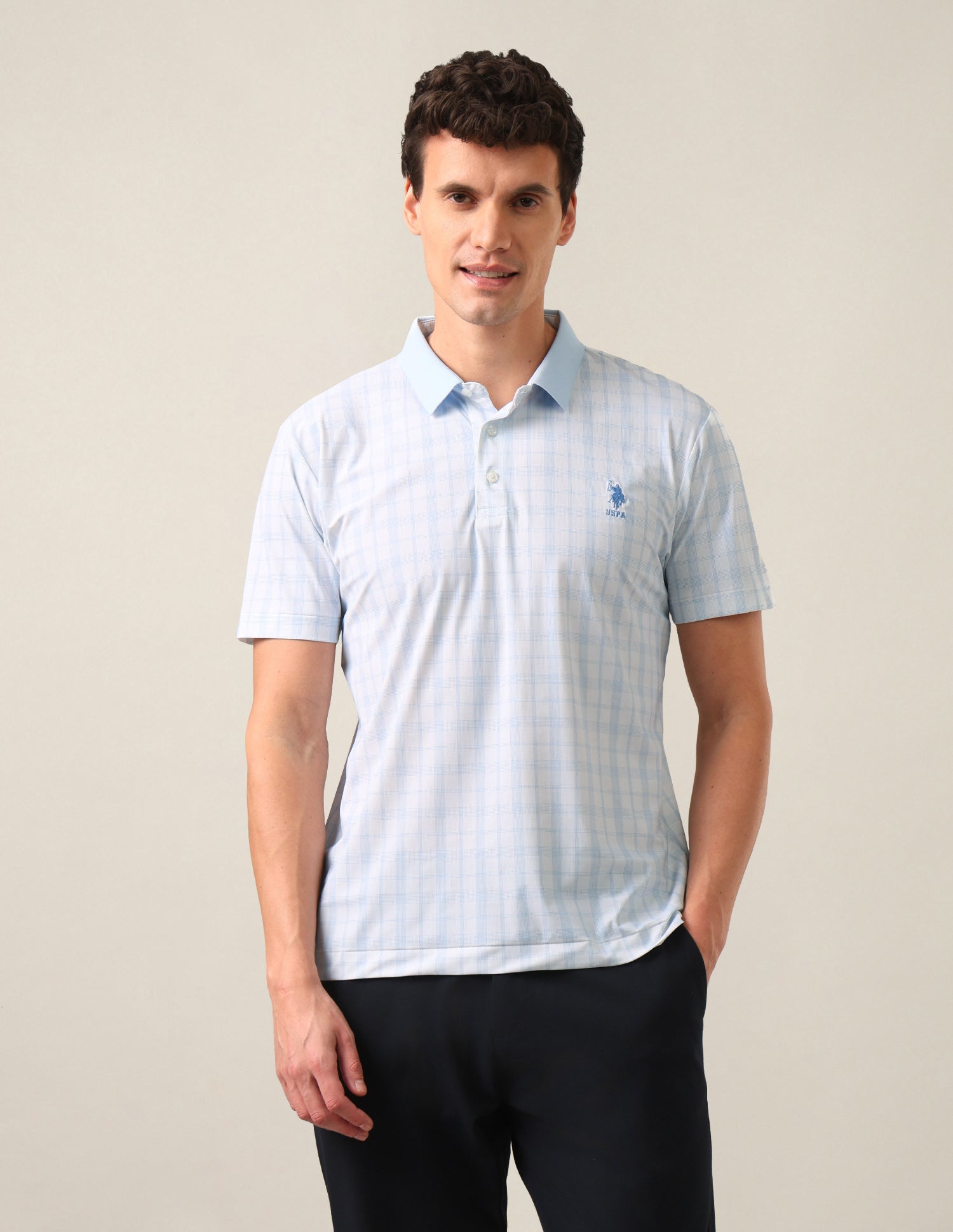 Checked Slim Fit Polo Shirt Light Blue - U.S. Polo Assn. India | Large
