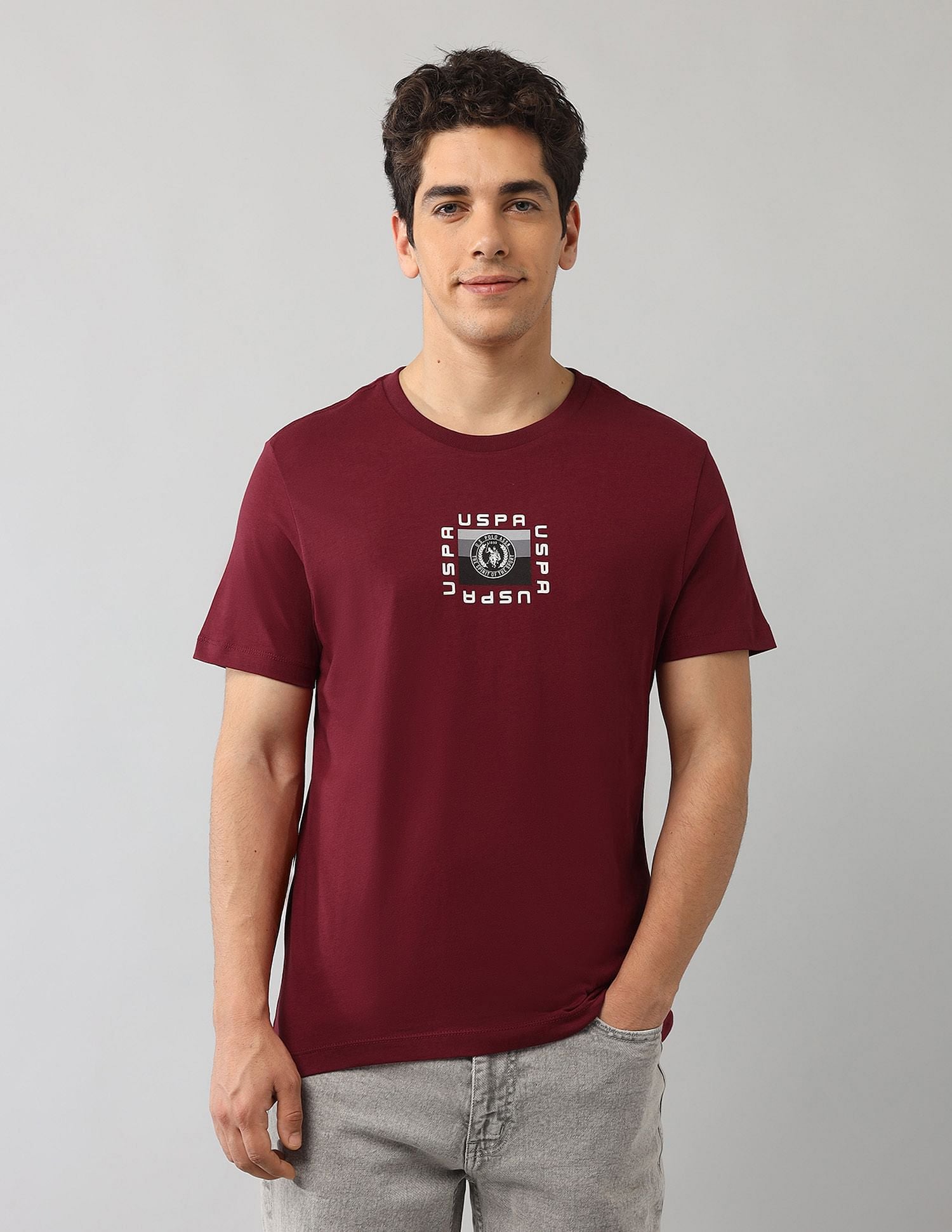 Muscle Fit Graphic Printed T-Shirt Wine - U.S. Polo Assn. India | Large