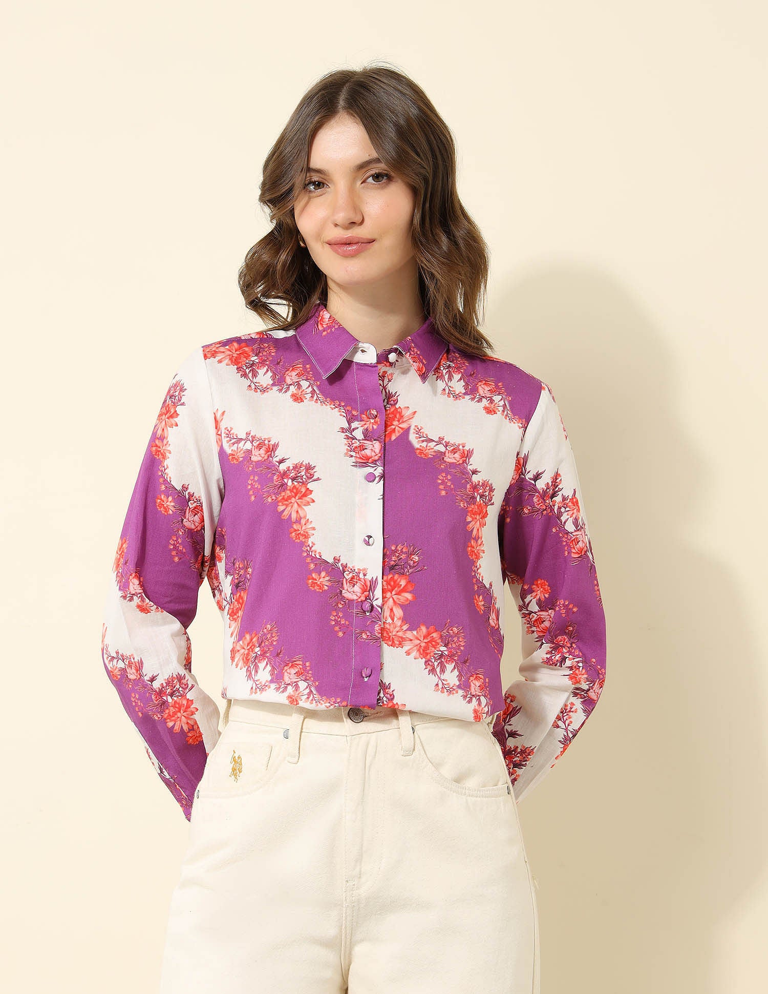 Floral Printed Regular Fit Shirt Grey - U.S. POLO ASSN. | Large