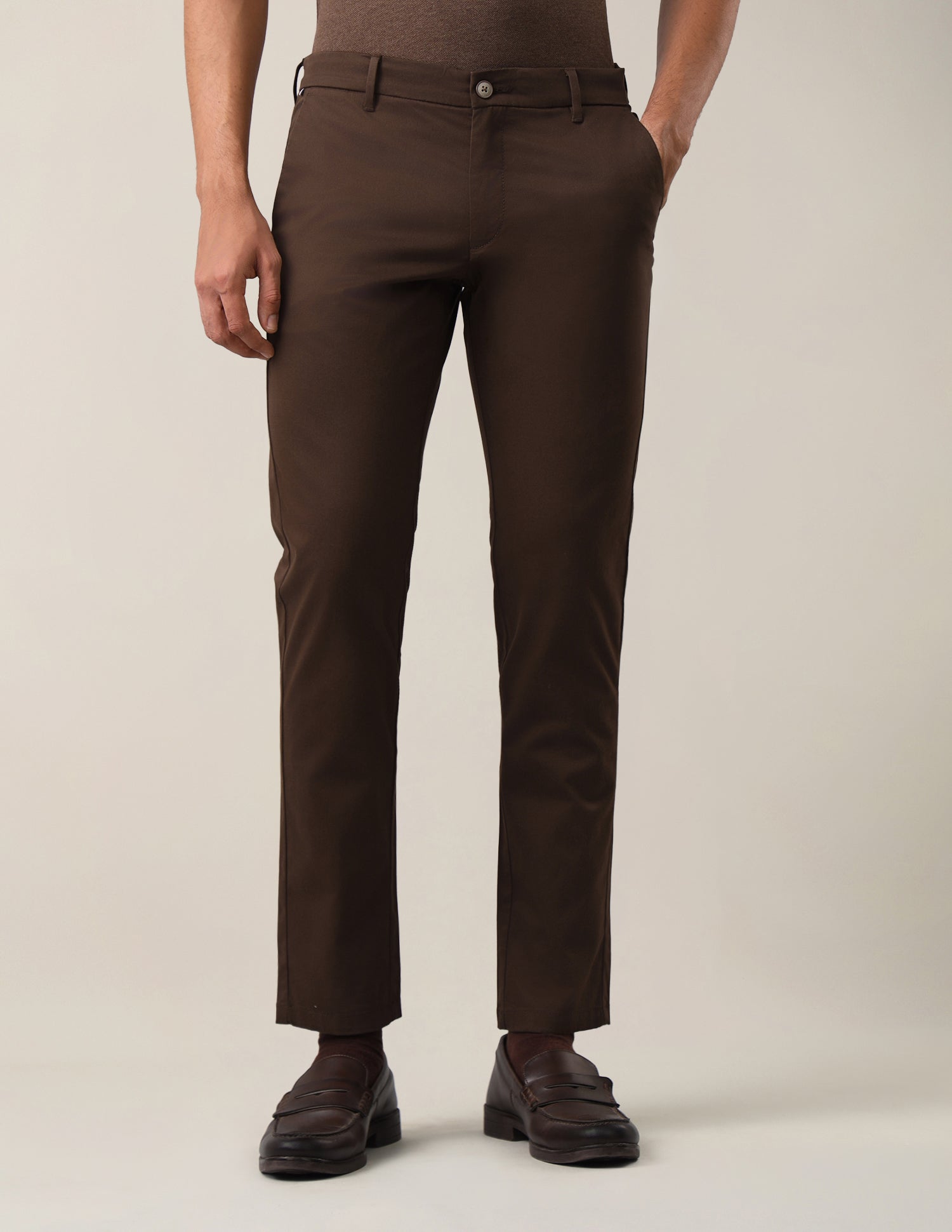 Denver Slim Fit Dobby Trousers Dark Brown - U.S. Polo Assn. India | Large