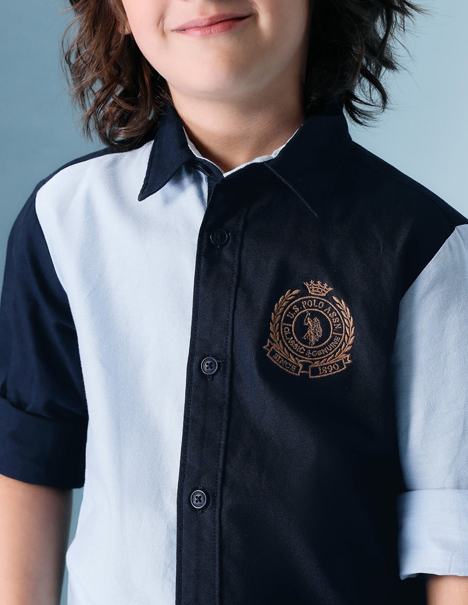 Boys Colorblocked Pure Cotton Shirt Navy - U.S. POLO ASSN. | Large