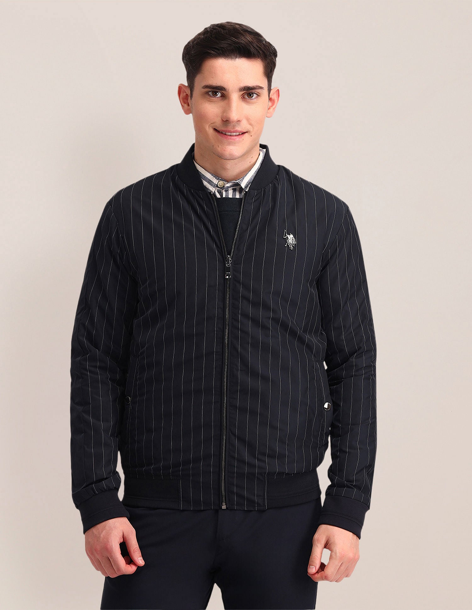 Regular Fit Striped Bomber Jacket Navy - U.S. POLO ASSN. | Large