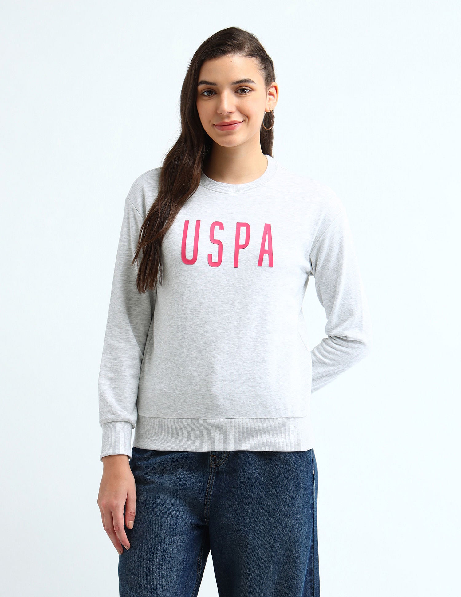 Drop Shoulder Hd Print Sweatshirt Grey - U.S. Polo Assn. India | Large