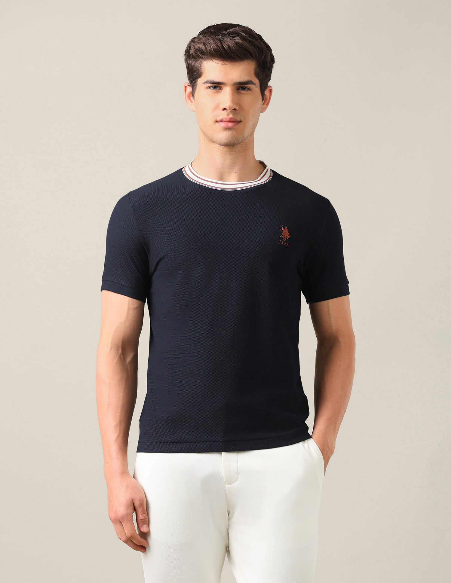 Solid Slim Fit T-Shirt Blue - U.S. Polo Assn. India | Large