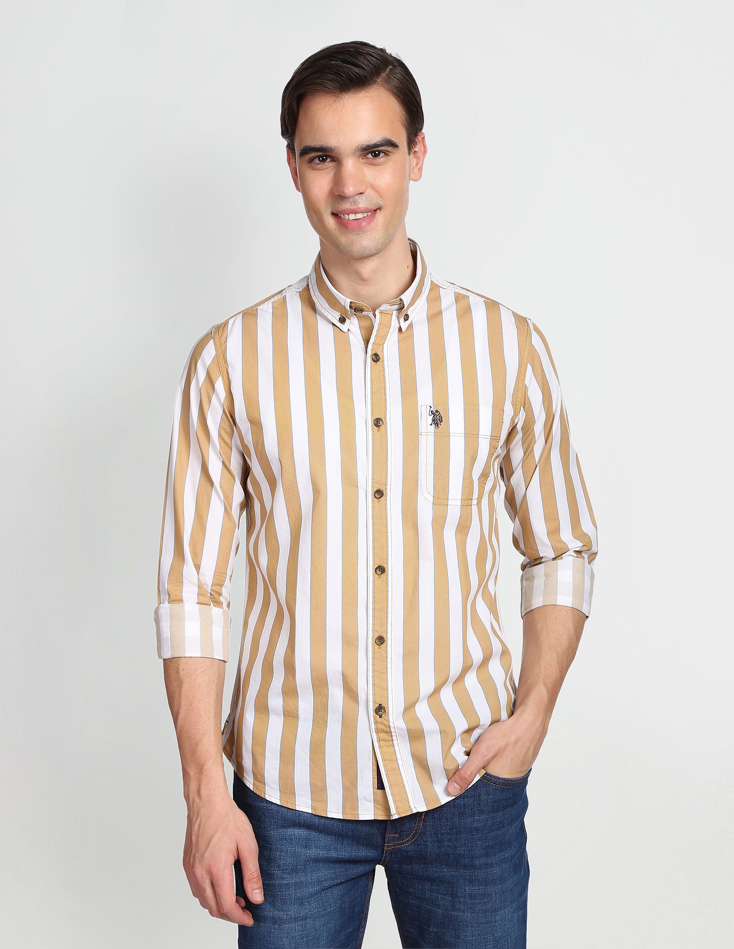 Men Mustard Bold Stripe Twill Shirt – U.S. Polo Assn. India